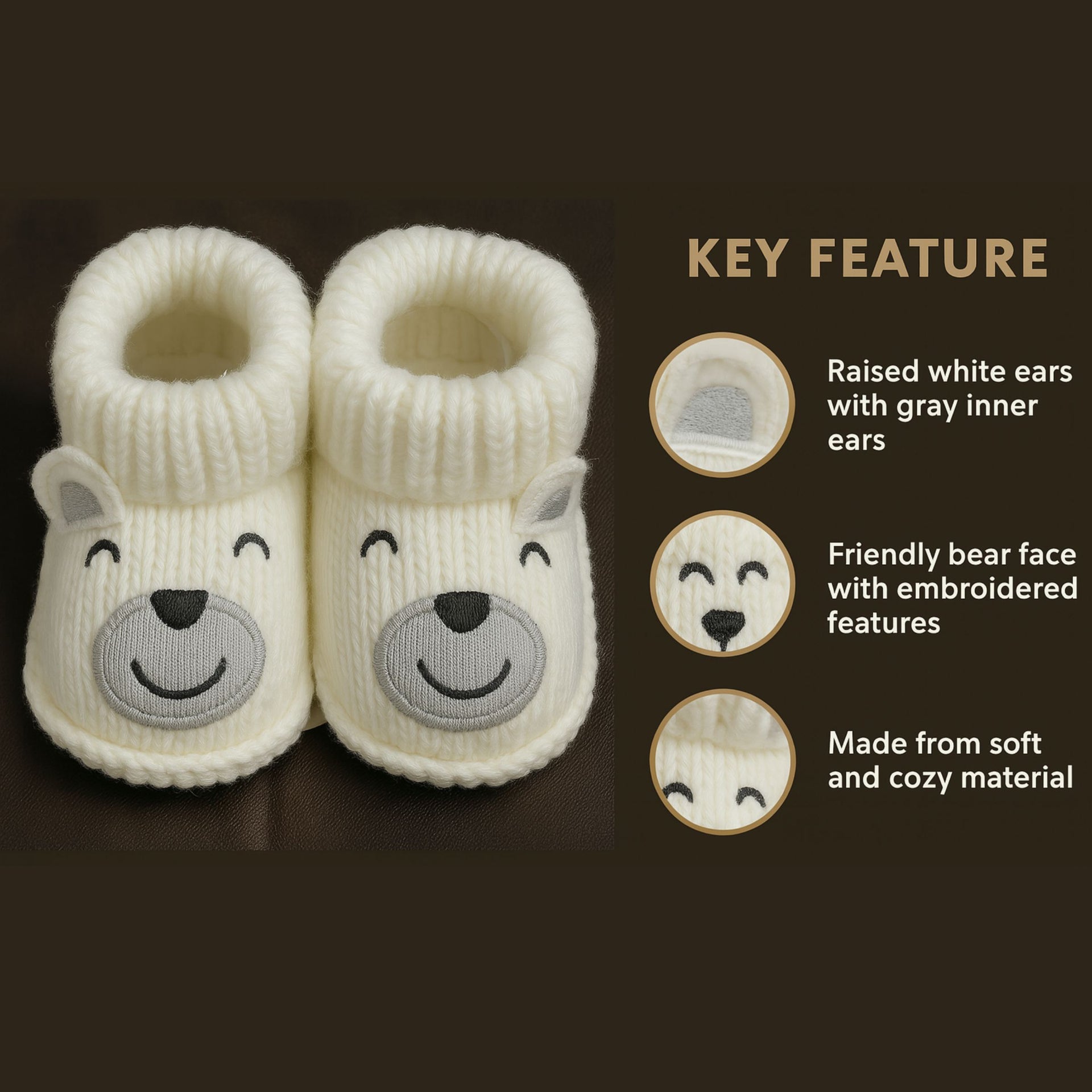 Smile Baby Winter Knitted Booties for Infants – Soft Woolen Baby Shoes with 3D Heart & Animal Face Designs | Newborn to 12 Months | Unisex | Anti-Slip & Cozy Fit