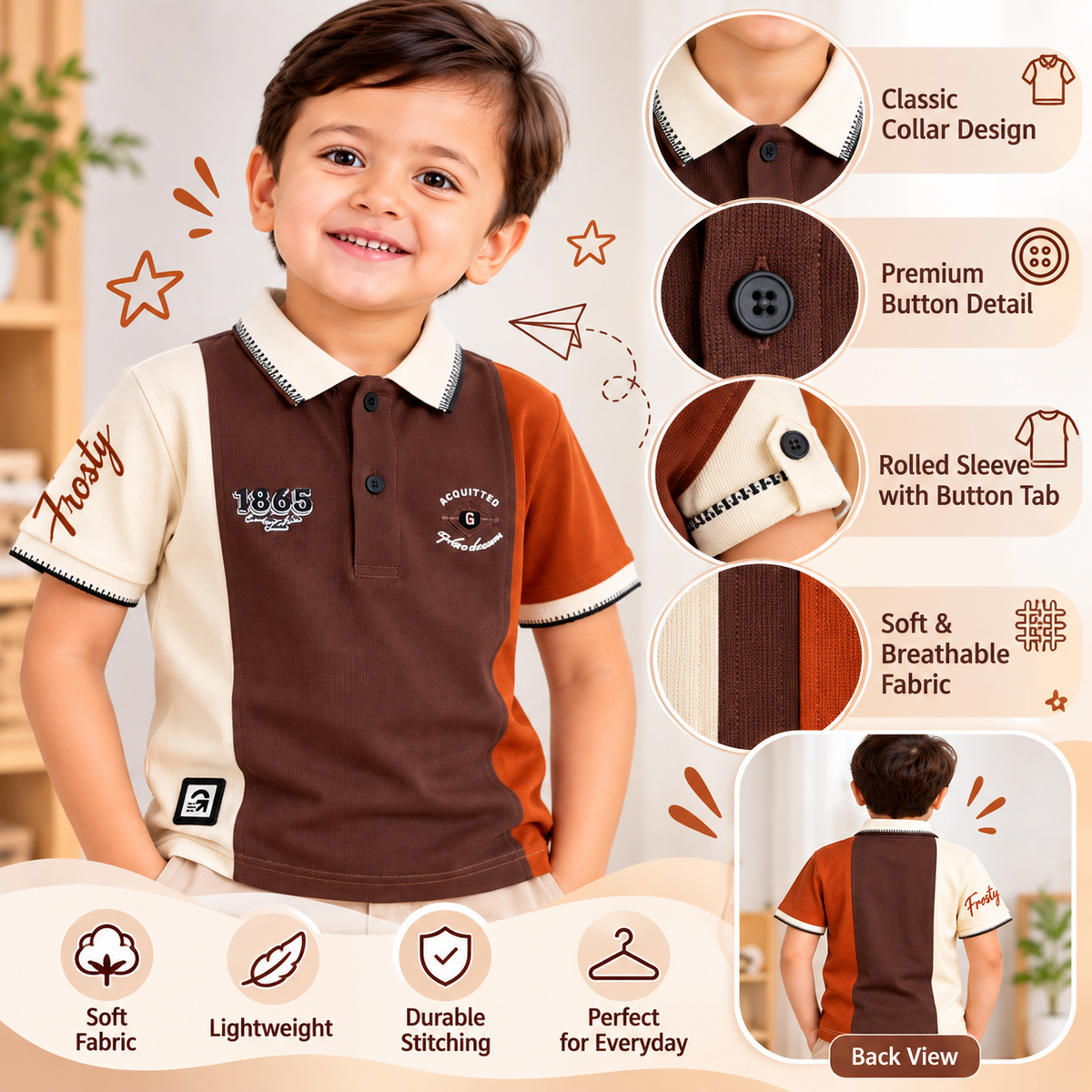 GUSTO boys color-block polo features