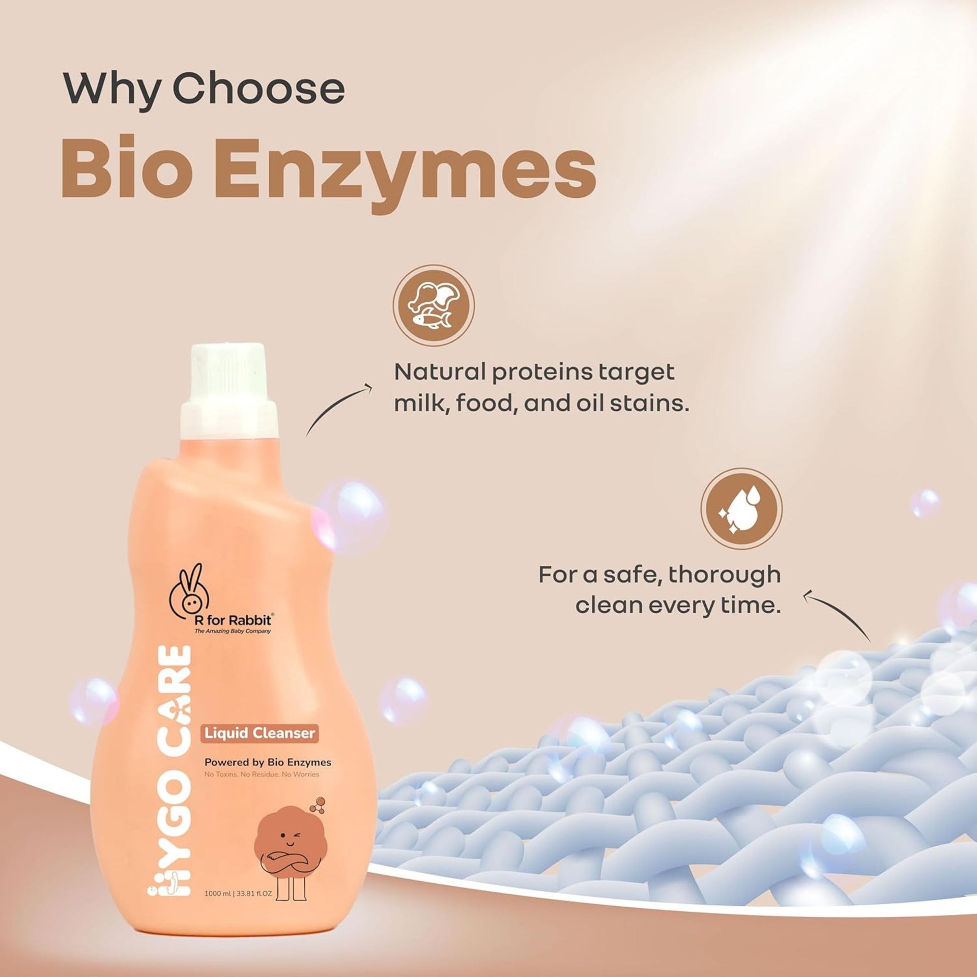 R for Rabbit HygoCare Liquid Cleanser for Baby Essentials | Powered by Bio Enzymes | Removes Milk, Food & Oil Residues | 1000 ml