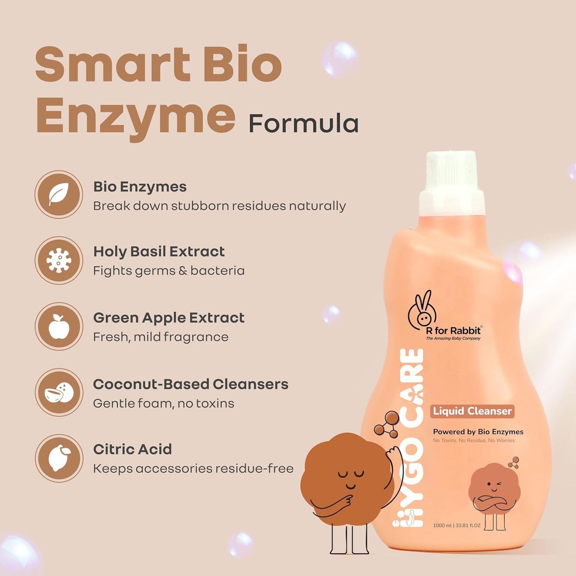 R for Rabbit HygoCare Liquid Cleanser for Baby Essentials | Powered by Bio Enzymes | Removes Milk, Food & Oil Residues | 1000 ml