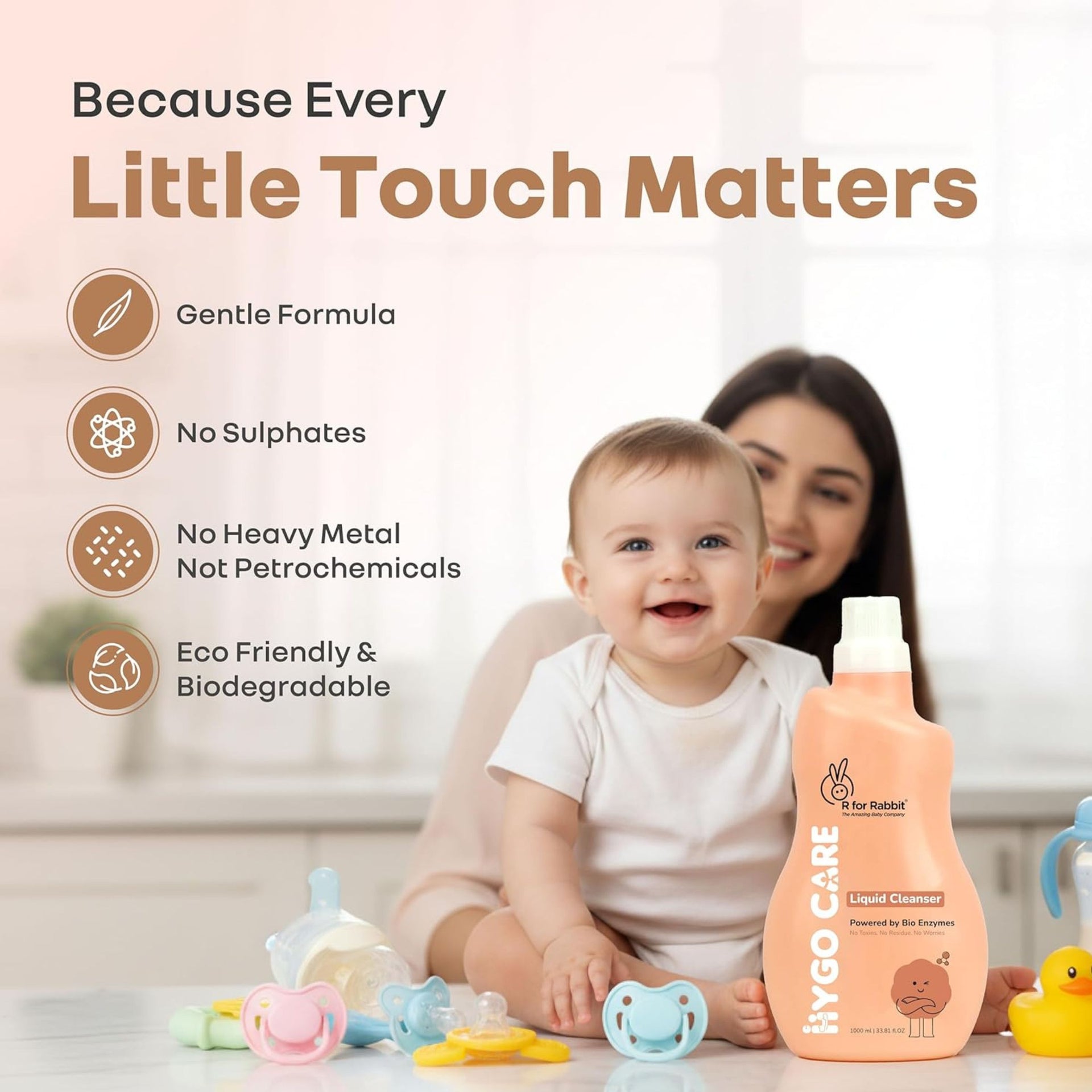 R for Rabbit HygoCare Liquid Cleanser for Baby Essentials | Powered by Bio Enzymes | Removes Milk, Food & Oil Residues | 1000 ml
