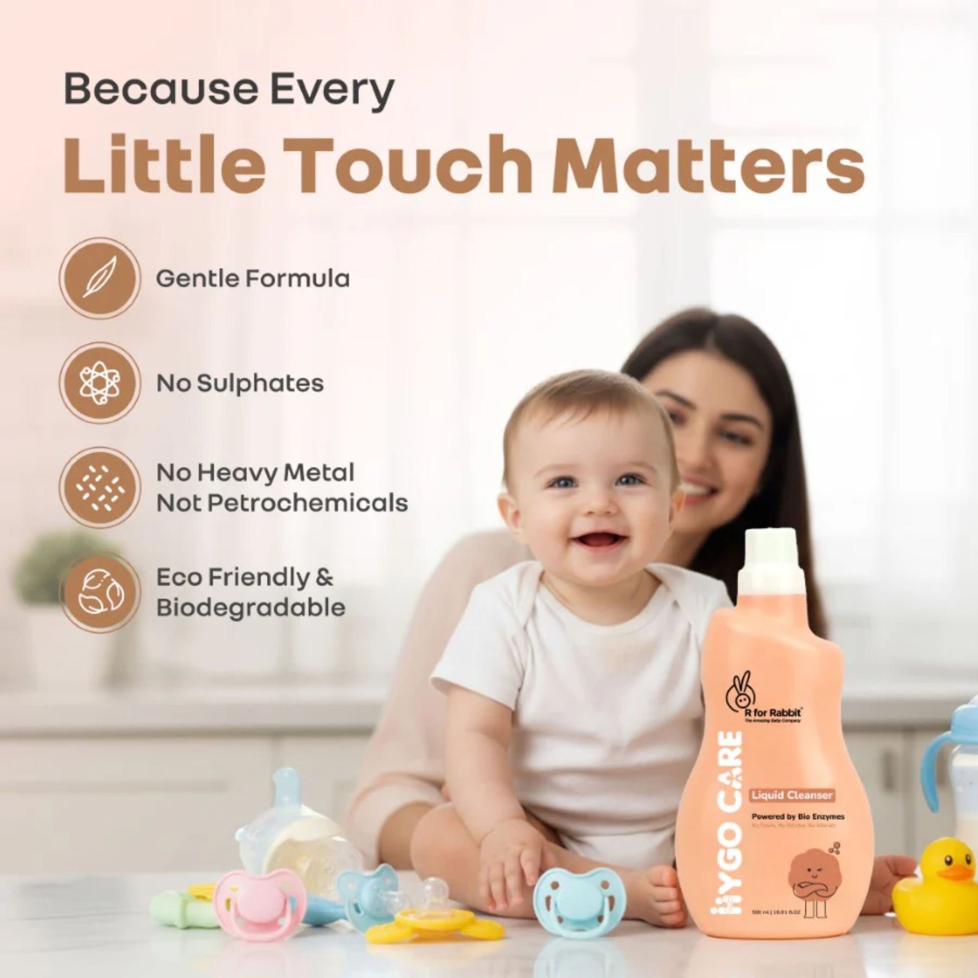 R for Rabbit Hygo Care Bio Enzyme Liquid Cleanser – 500 ml | Baby Bottle, Toy & Accessory Cleaner | Gentle, No Toxins