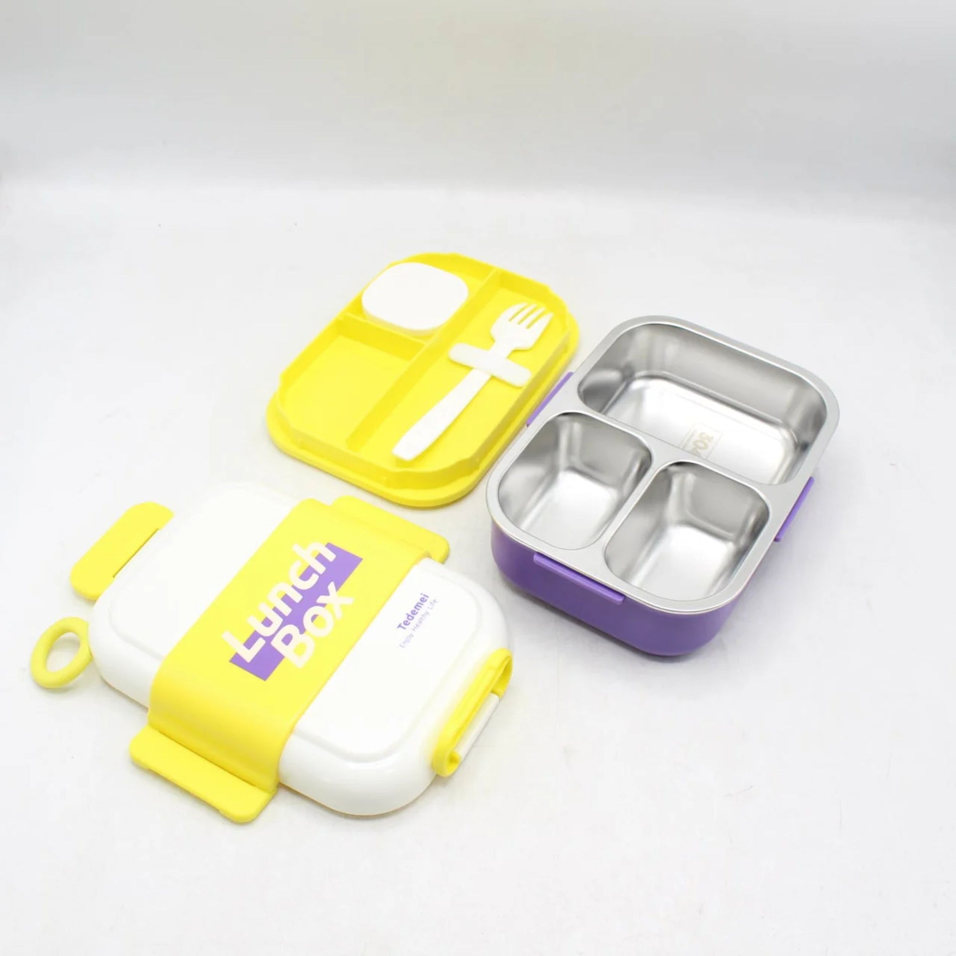 Smile Baby  Stainless steel lunch box | sauce box | frock | 3 compartment steel lunch box | High Quality Material | purple and pink color