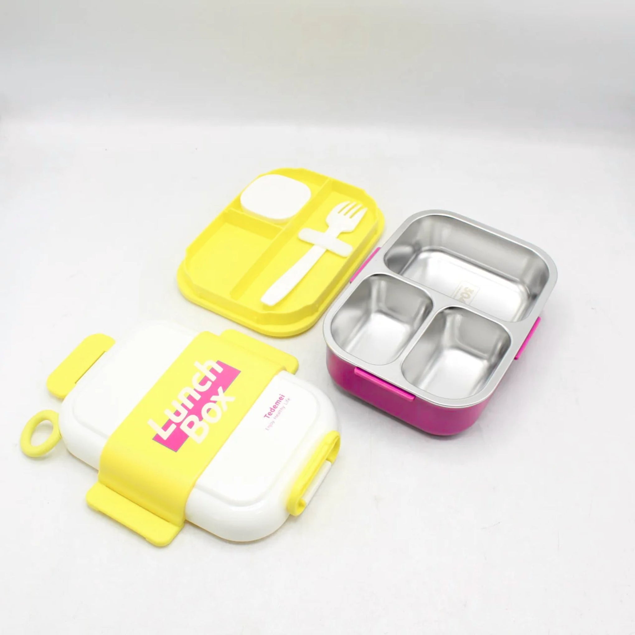 Smile Baby  Stainless steel lunch box | sauce box | frock | 3 compartment steel lunch box | High Quality Material | purple and pink color