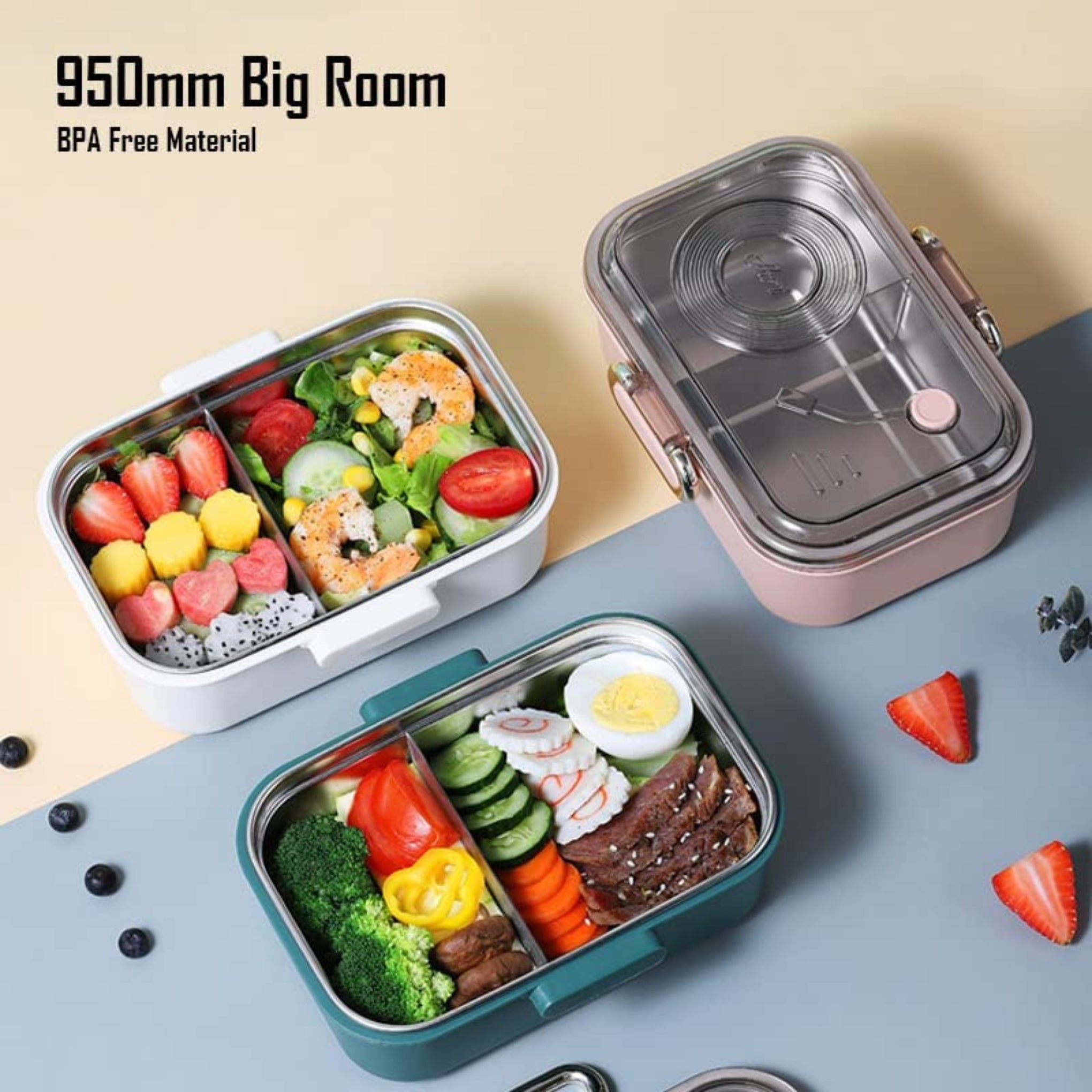 Smile Baby  Lunch Box, 950ML Reusable Freezer Safe Lunch Box for Kids, Stainless Steel Tiffin Box for Boys, Girls, School & Office Pack of 1 (950ml)
