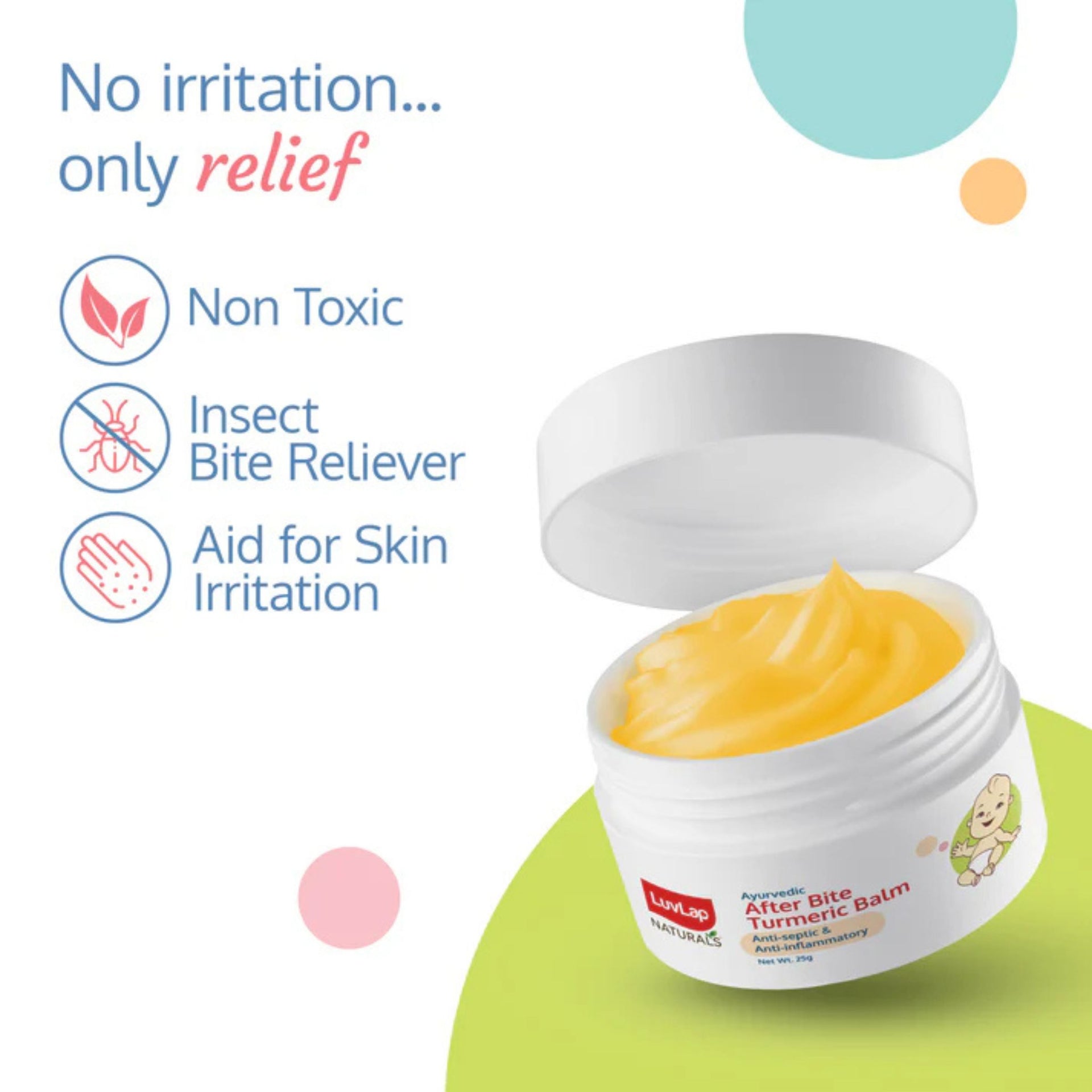 Luv Lap LuvLap Naturals After Bite Turmeric Balm with Pudina, Relieves Rashes, Insect Bites, Antiseptic & Anti-inflammatory, 100% Ayurvedic, 25g, Yellow