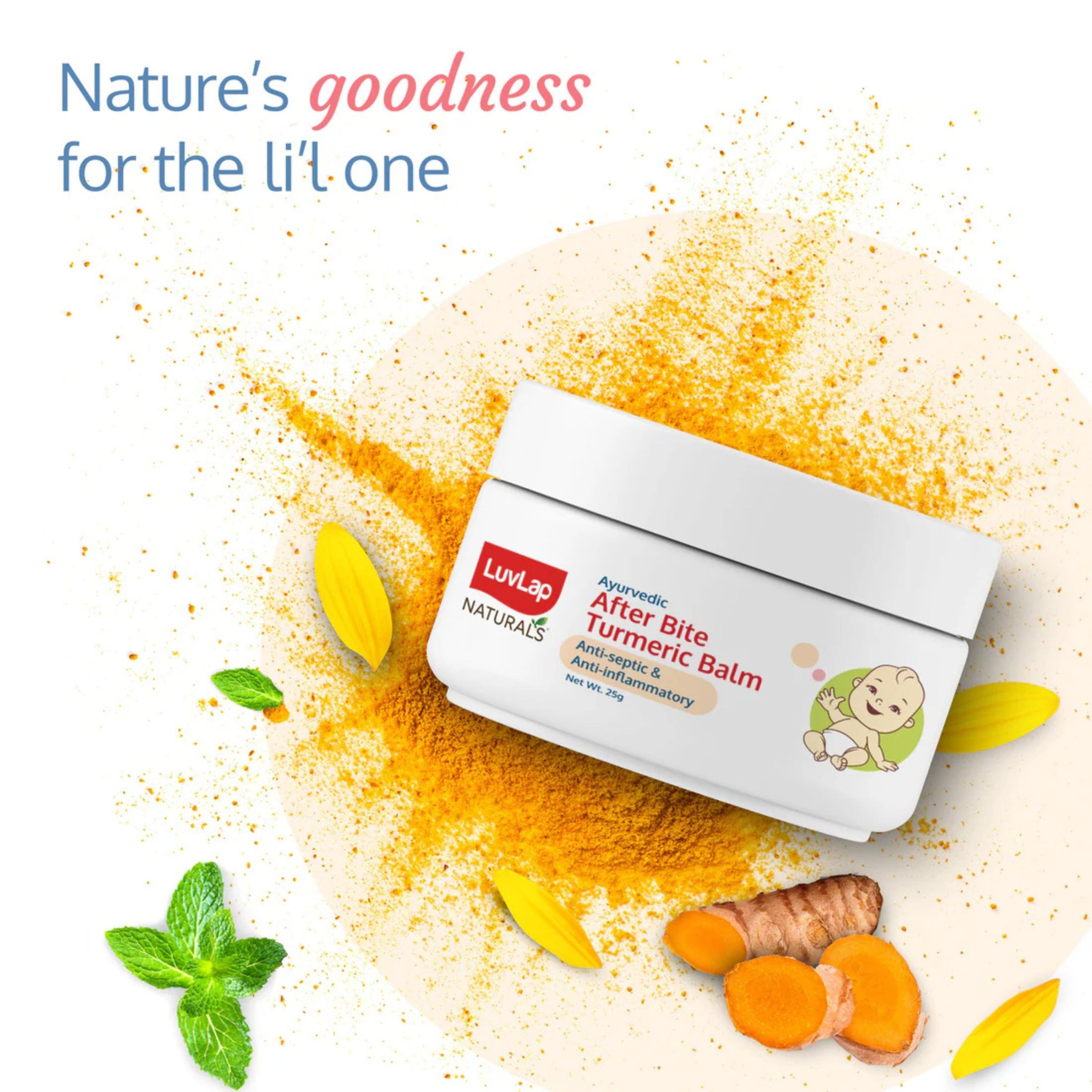 Luv Lap LuvLap Naturals After Bite Turmeric Balm with Pudina, Relieves Rashes, Insect Bites, Antiseptic & Anti-inflammatory, 100% Ayurvedic, 25g, Yellow