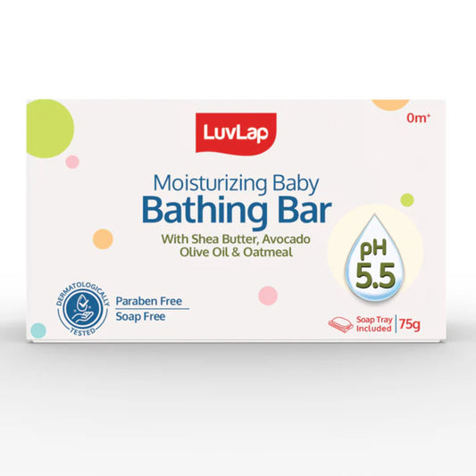 LuvLap Moisturizing Baby Bathing Bar, Baby soap , with Shea Butter, Avocado, Olive Oil & Oatmeal / Almond Oil, Olive Oil & Aloe Vera , Paraben free, Dermatologically tested, with soap tray, 75g