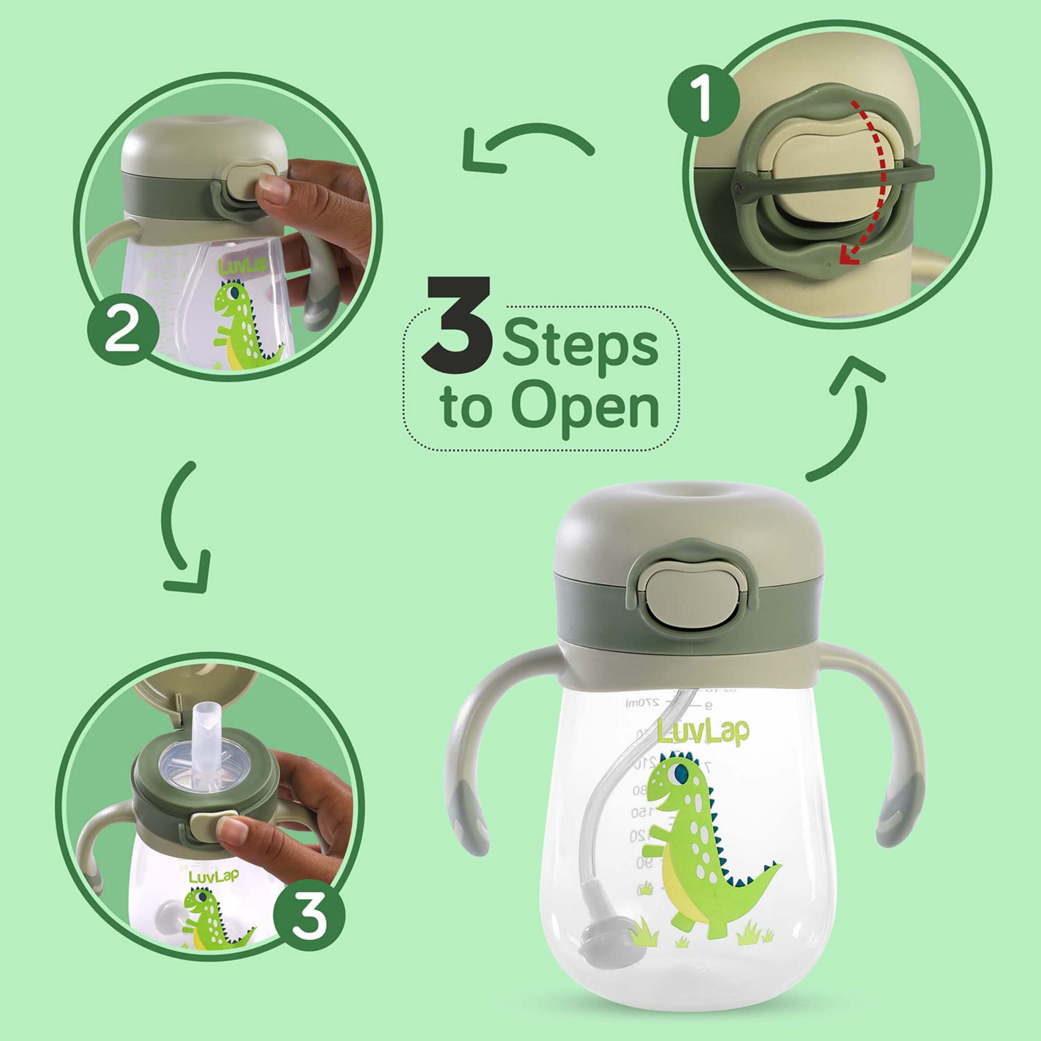 LuvLap Baby Bite Resistant Soft Silicone Straw Sipper Cup with Handle, with Weighted Straw, Sippy Cup with Anti Spill Lock, BPA Free, 6m+, 300 ml, Green