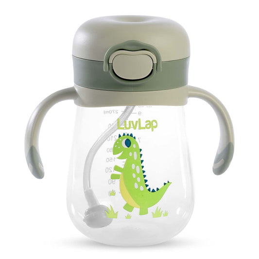 LuvLap Baby Bite Resistant Soft Silicone Straw Sipper Cup with Handle, with Weighted Straw, Sippy Cup with Anti Spill Lock, BPA Free, 6m+, 300 ml, Green