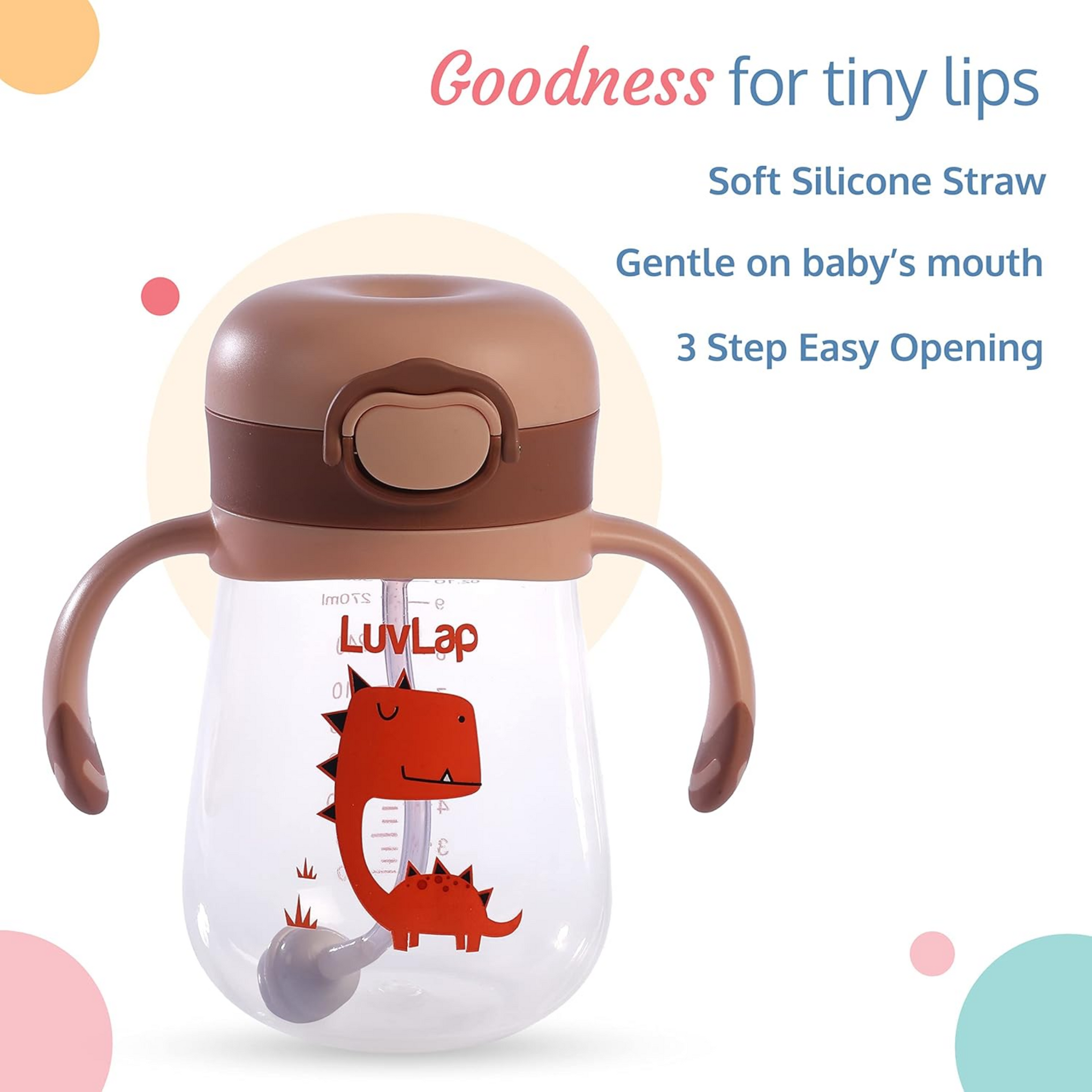 LuvLap Baby Bite Resistant Soft Silicone Straw Sipper Cup with Handle, with Weighted Straw, Sippy Cup with Anti Spill Lock, BPA Free, 6m+, 300 ml, Pink