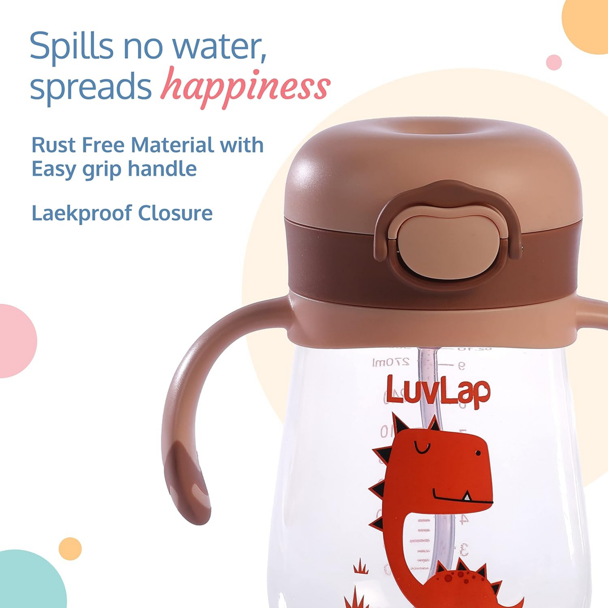 LuvLap Baby Bite Resistant Soft Silicone Straw Sipper Cup with Handle, with Weighted Straw, Sippy Cup with Anti Spill Lock, BPA Free, 6m+, 300 ml, Pink