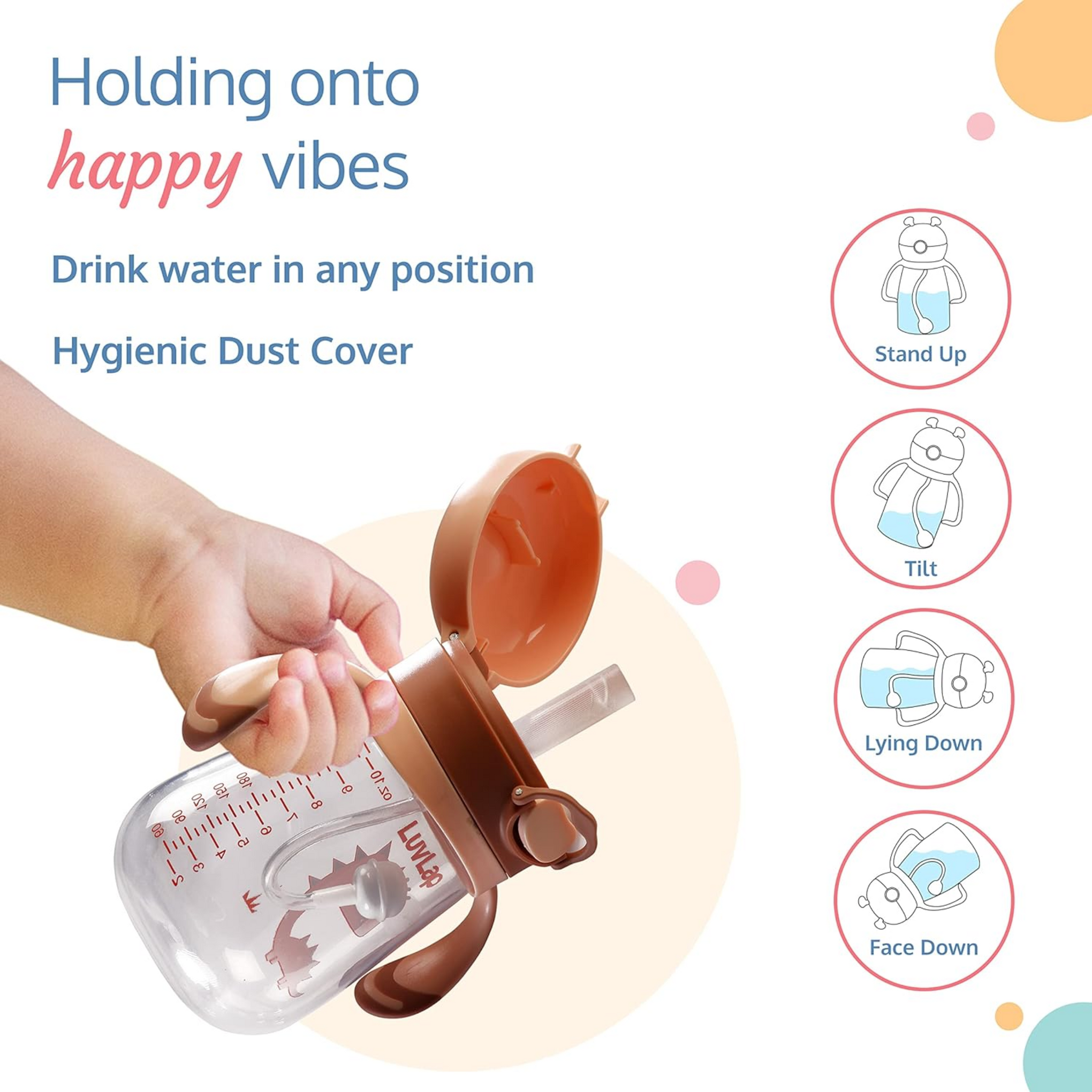 LuvLap Baby Bite Resistant Soft Silicone Straw Sipper Cup with Handle, with Weighted Straw, Sippy Cup with Anti Spill Lock, BPA Free, 6m+, 300 ml, Pink