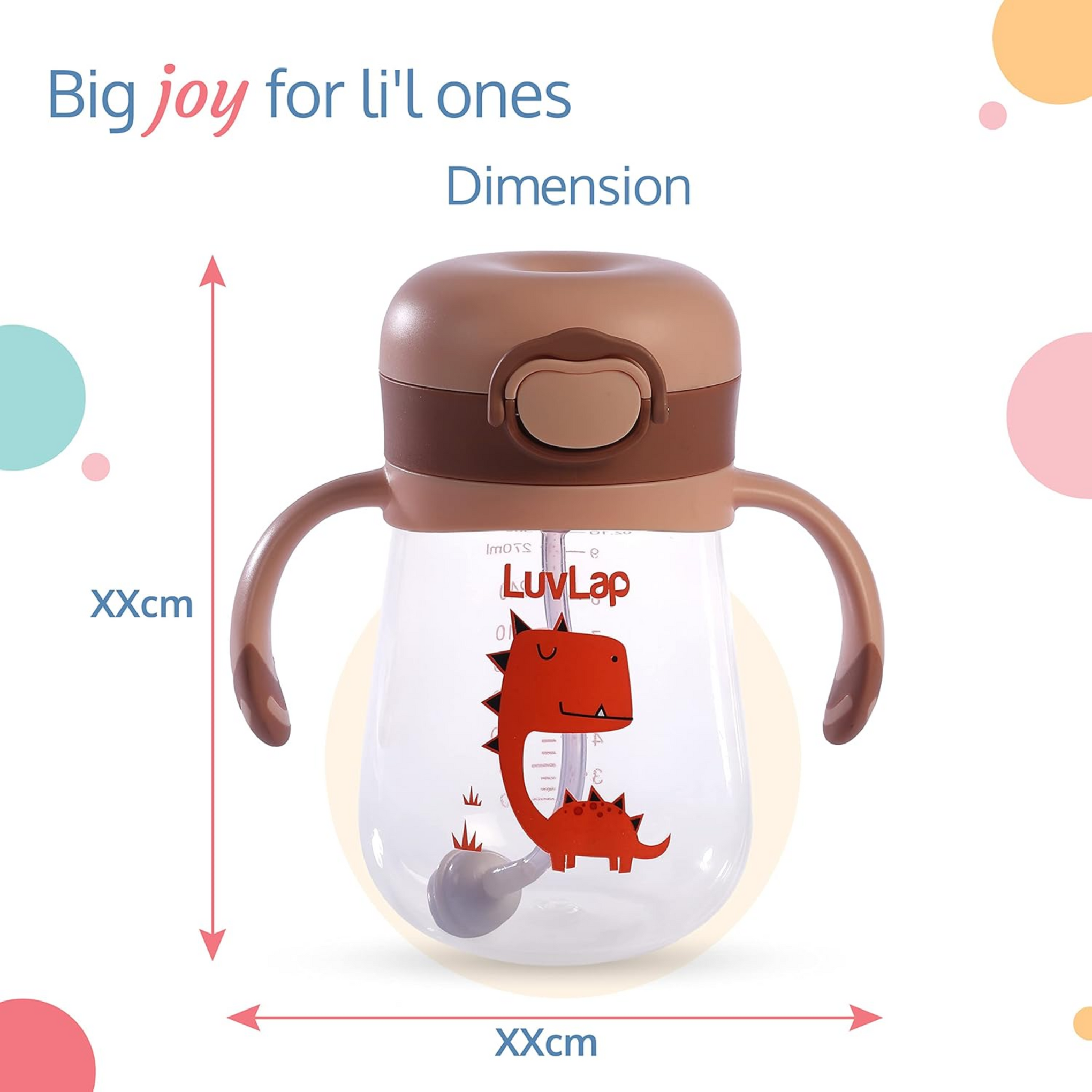 LuvLap Baby Bite Resistant Soft Silicone Straw Sipper Cup with Handle, with Weighted Straw, Sippy Cup with Anti Spill Lock, BPA Free, 6m+, 300 ml, Pink