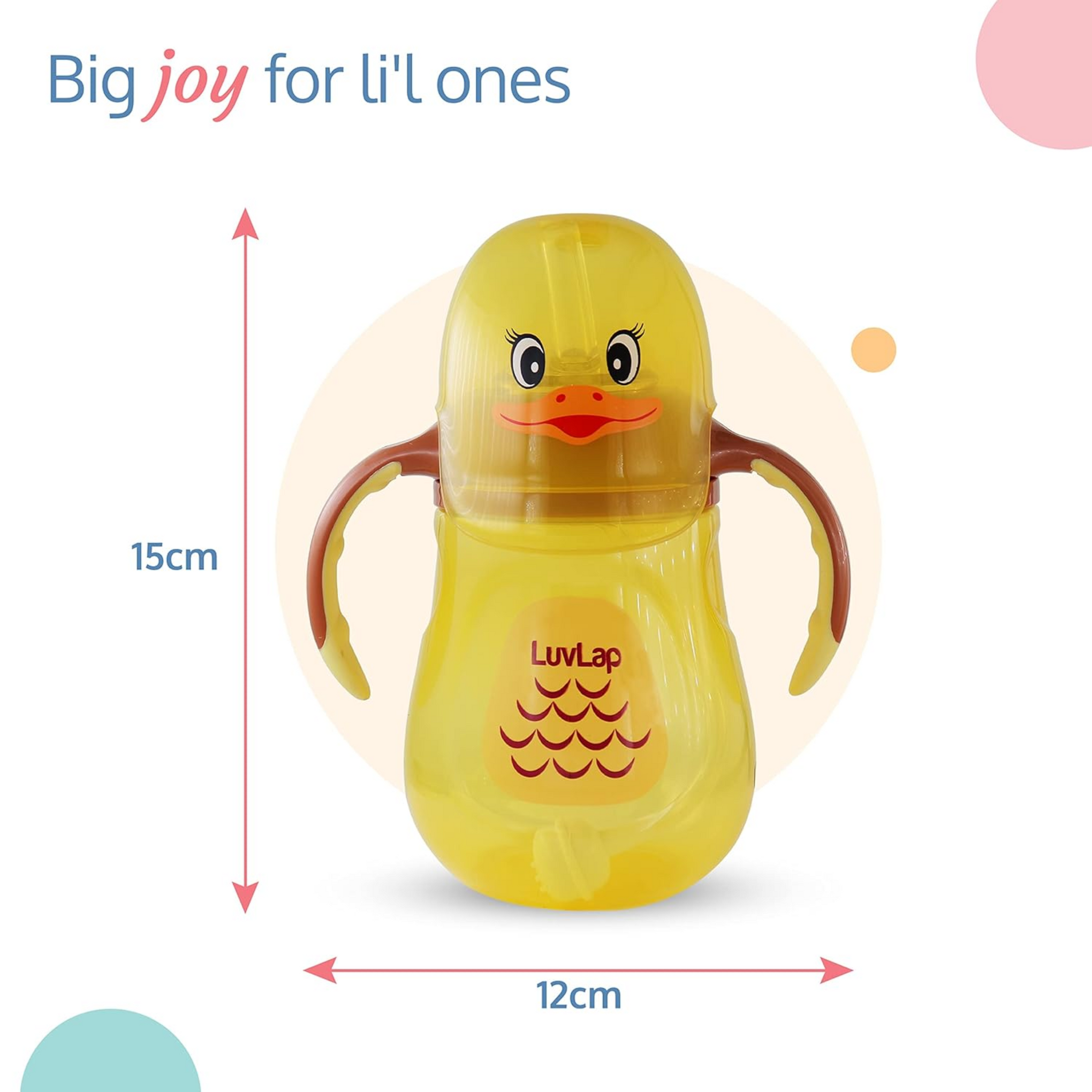 LuvLap Naughty Duck Sipper for Infant/Toddler 280ml, Anti-Spill Sippy Cup with Soft Silicone Straw BPA Free, 12m+ (Yellow)