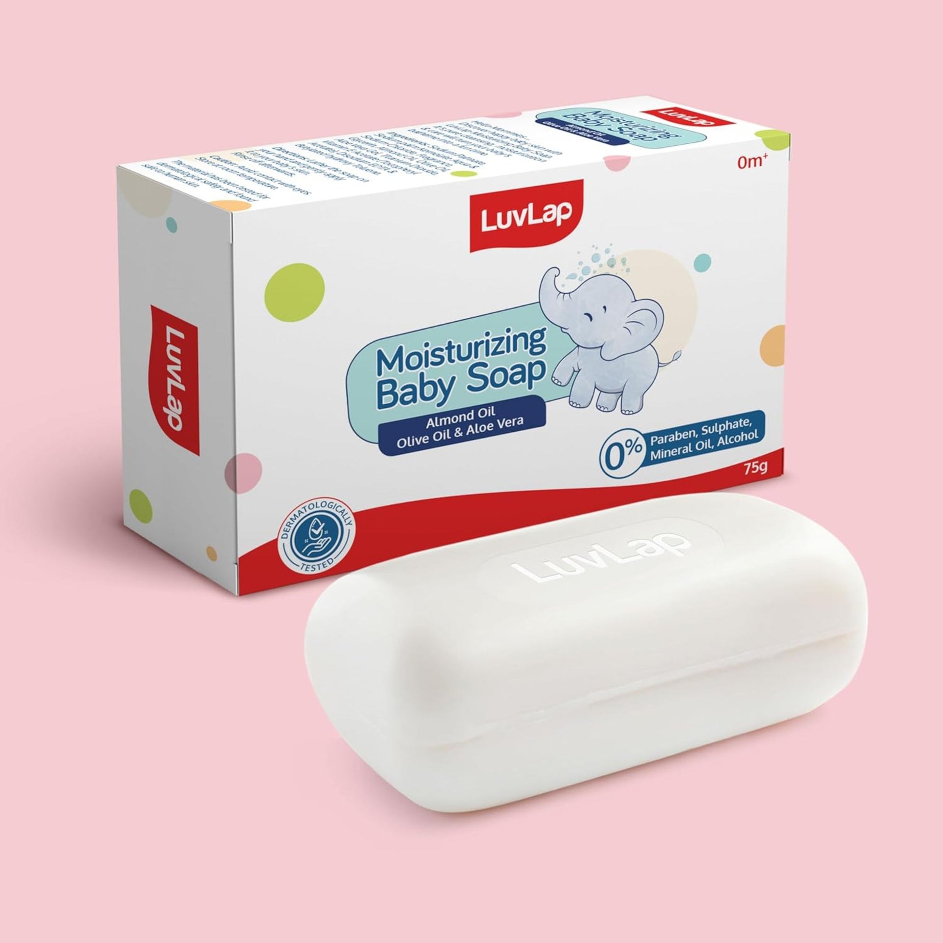 LuvLap Moisturizing Baby Bathing Bar, Baby soap , with Shea Butter, Avocado, Olive Oil & Oatmeal / Almond Oil, Olive Oil & Aloe Vera , Paraben free, Dermatologically tested, with soap tray, 75g