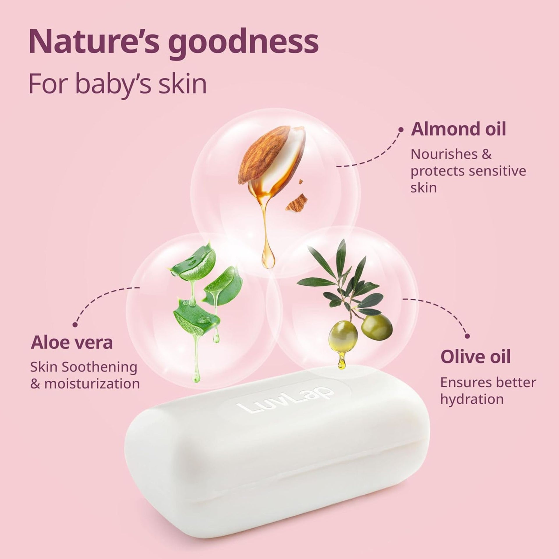 LuvLap Moisturizing Baby Bathing Bar, Baby soap , with Shea Butter, Avocado, Olive Oil & Oatmeal / Almond Oil, Olive Oil & Aloe Vera , Paraben free, Dermatologically tested, with soap tray, 75g