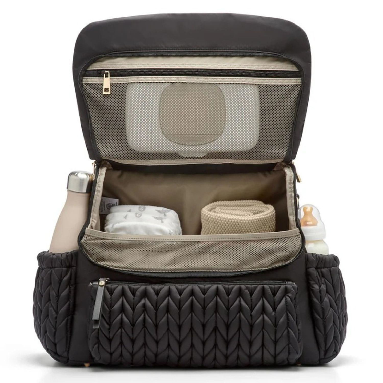 Luxe Quilted Diaper Backpack – Large Capacity Baby Bag with Insulated Pockets & Multiple Compartments (Black)