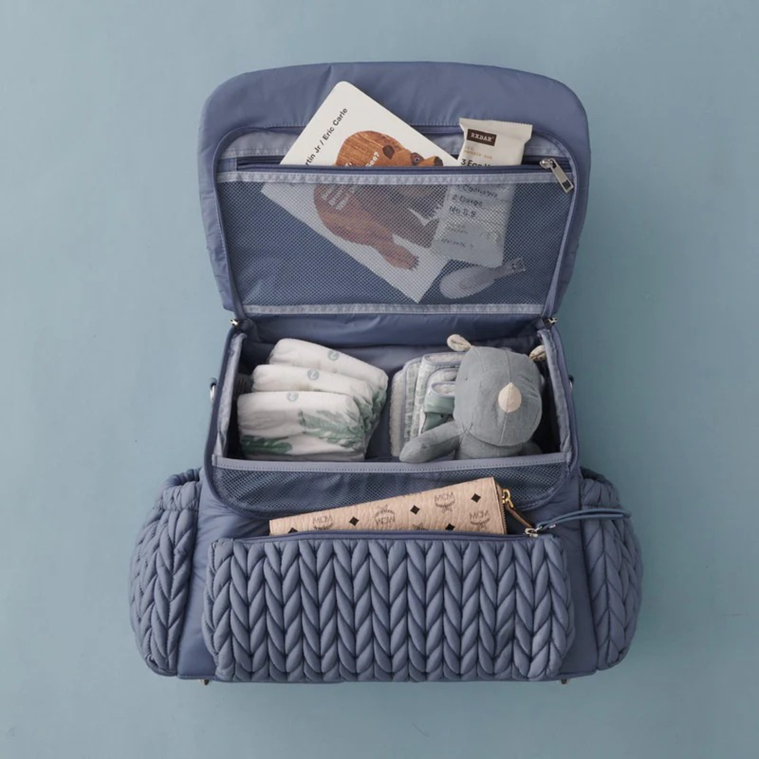 Luxe Quilted Diaper Backpack – Large Capacity Baby Bag with Insulated Pockets & Multiple Compartments (Ash Blue)