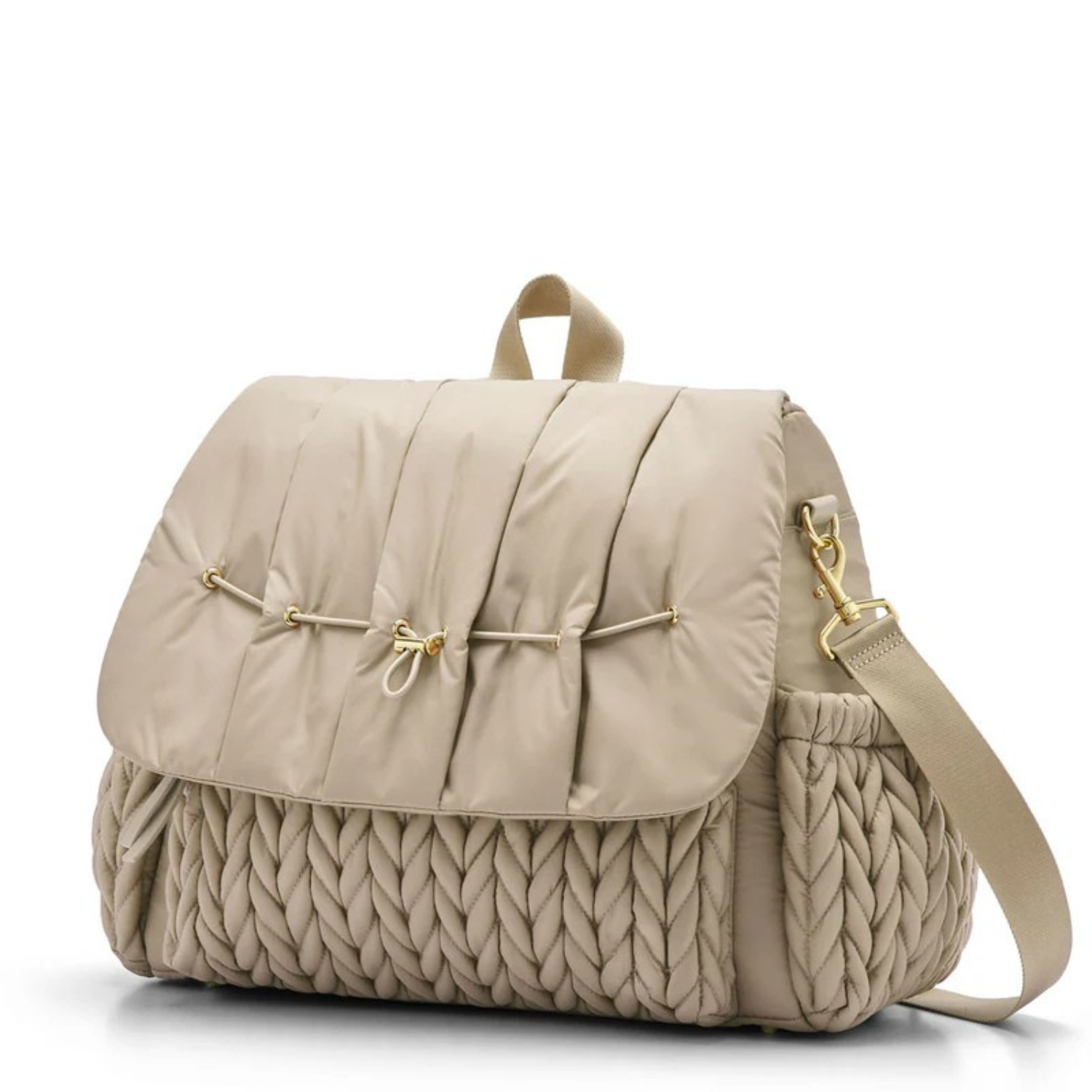 Luxe Quilted Diaper Backpack – Large Capacity Baby Bag with Insulated Pockets & Multi-Compartment Storage (Beige)