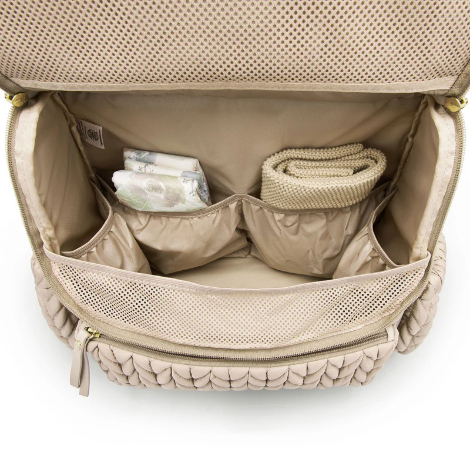 Luxe Quilted Diaper Backpack – Large Capacity Baby Bag with Insulated Pockets & Multi-Compartment Storage (Beige)