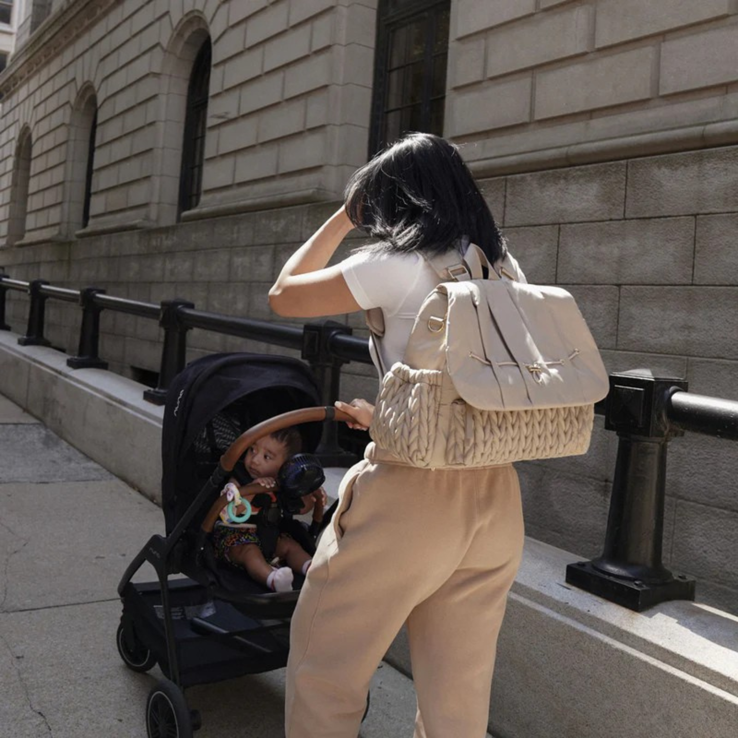 Luxe Quilted Diaper Backpack – Large Capacity Baby Bag with Insulated Pockets & Multi-Compartment Storage (Beige)
