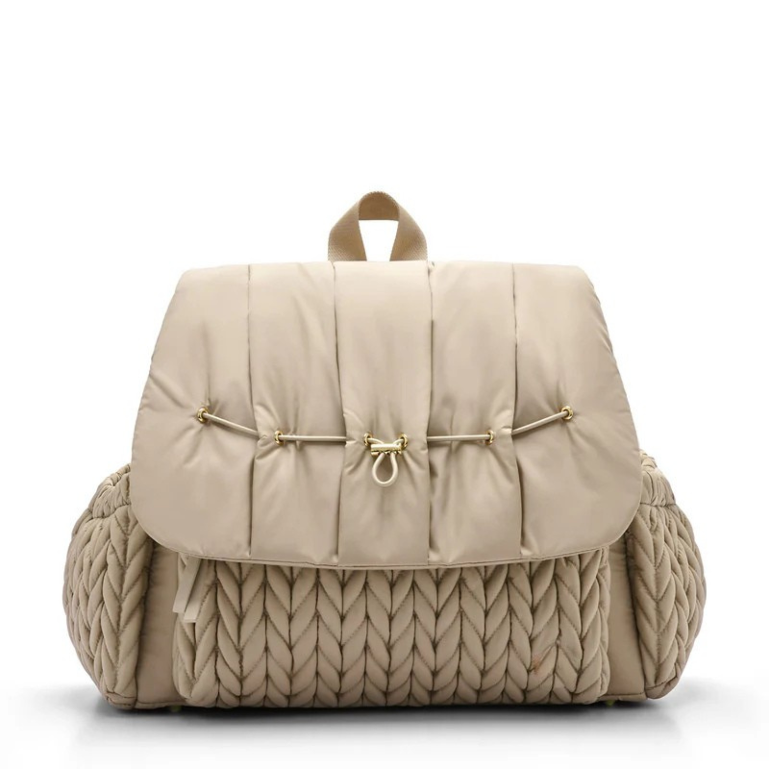 Luxe Quilted Diaper Backpack – Large Capacity Baby Bag with Insulated Pockets & Multi-Compartment Storage (Beige)