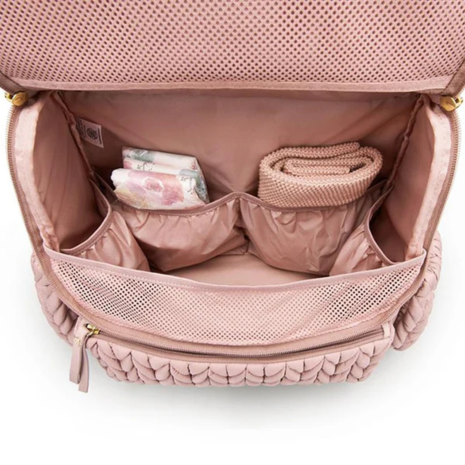 Luxe Quilted Diaper Backpack – Large Capacity Baby Bag with Insulated Pockets & Multi-Compartment Storage (Dusty Rose)