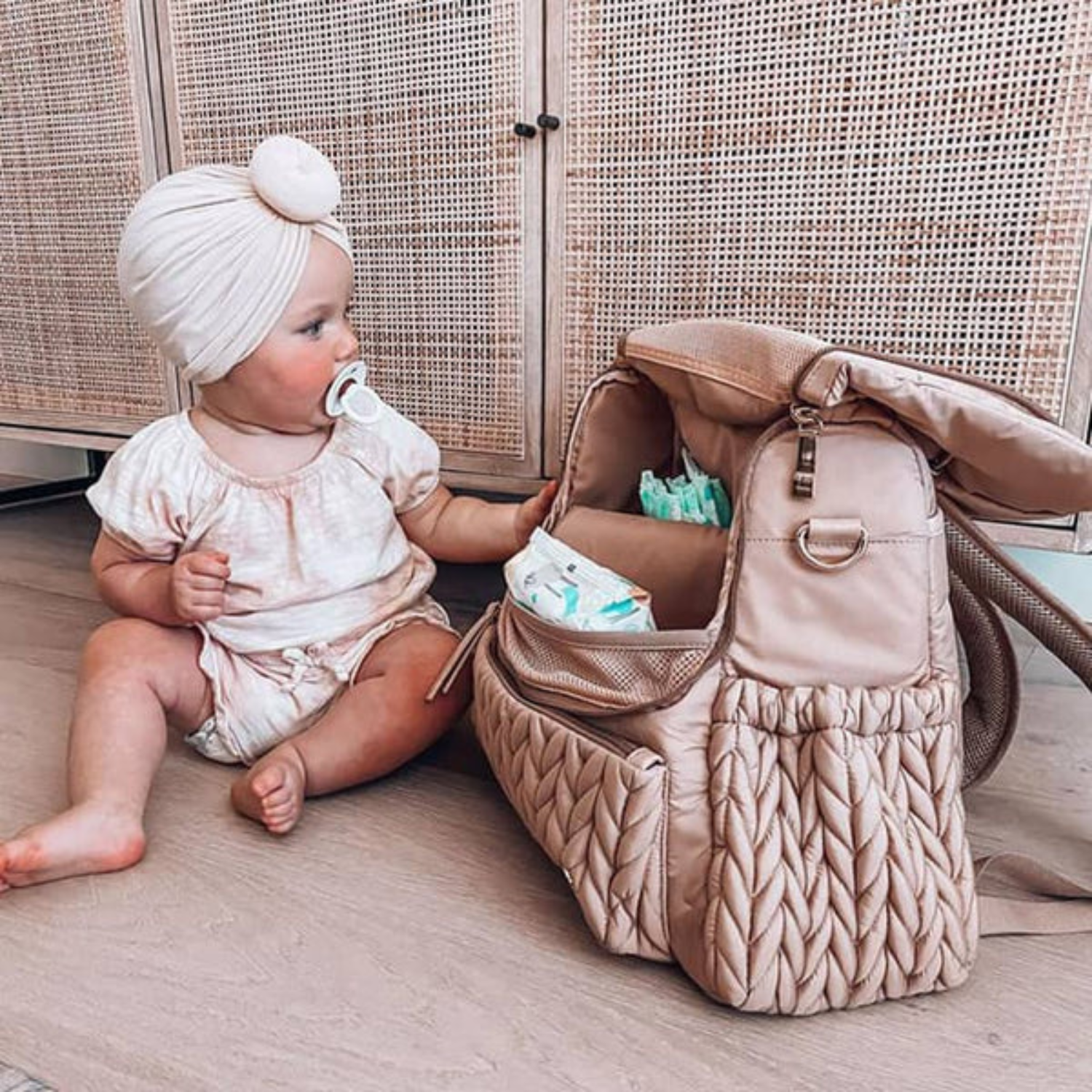 Luxe Quilted Diaper Backpack – Large Capacity Baby Bag with Insulated Pockets & Multi-Compartment Storage (Dusty Rose)