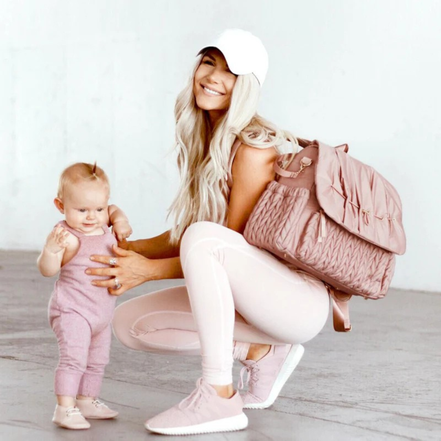 Luxe Quilted Diaper Backpack – Large Capacity Baby Bag with Insulated Pockets & Multi-Compartment Storage (Dusty Rose)