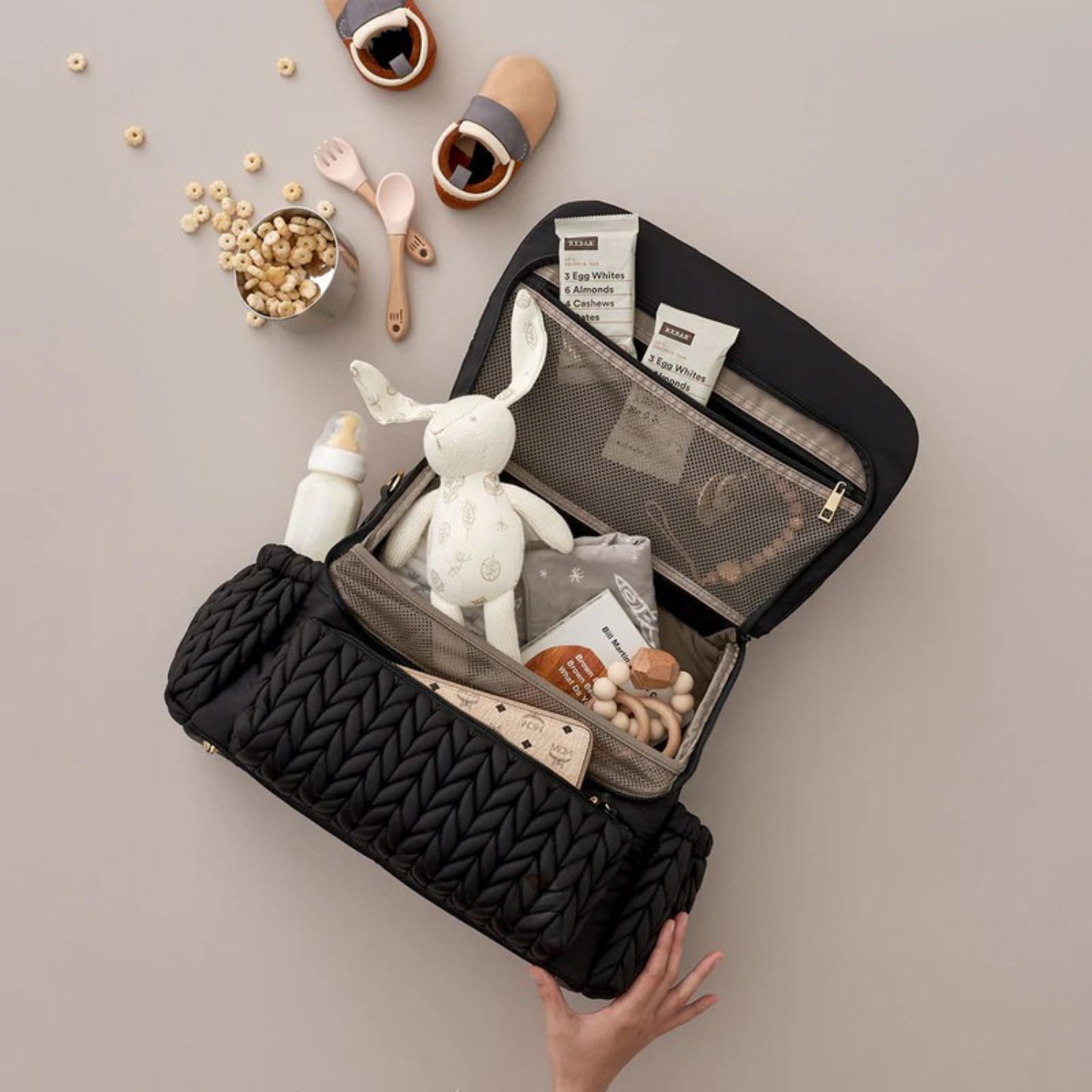 Luxe Quilted Diaper Backpack – Large Capacity Baby Bag with Insulated Pockets & Multiple Compartments (Black)