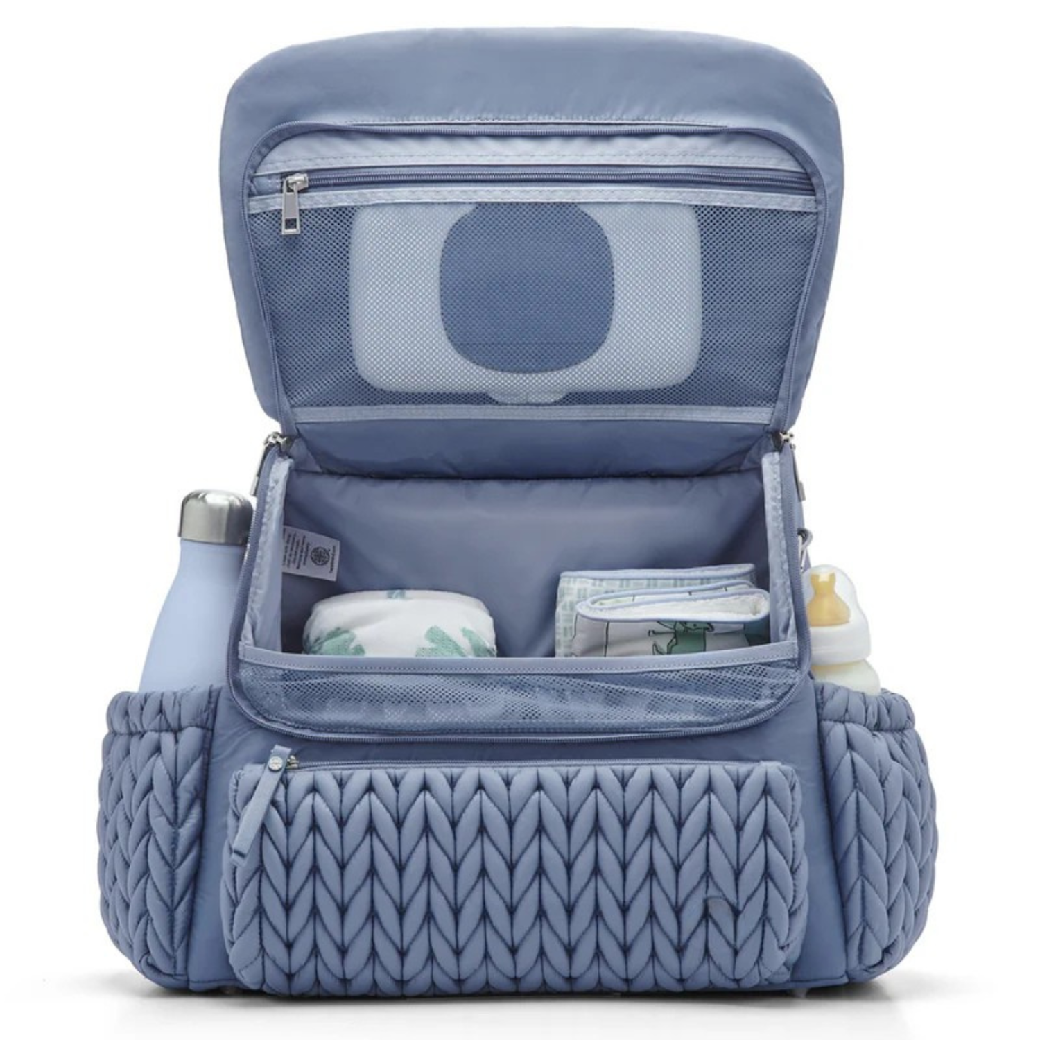Luxe Quilted Diaper Backpack – Large Capacity Baby Bag with Insulated Pockets & Multiple Compartments (Ash Blue)