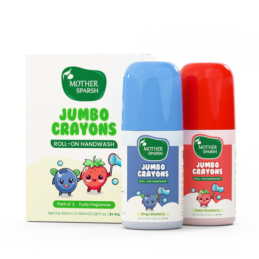 Mother Sparsh Jumbo Crayon Roll-On Kids Handwash | Strawberry & Blueberry Scented | Non-Toxic Hand Wash for Kids & Babies, Paraben Free, SLS Free, Alcohol Free | Colourful Soap Pen