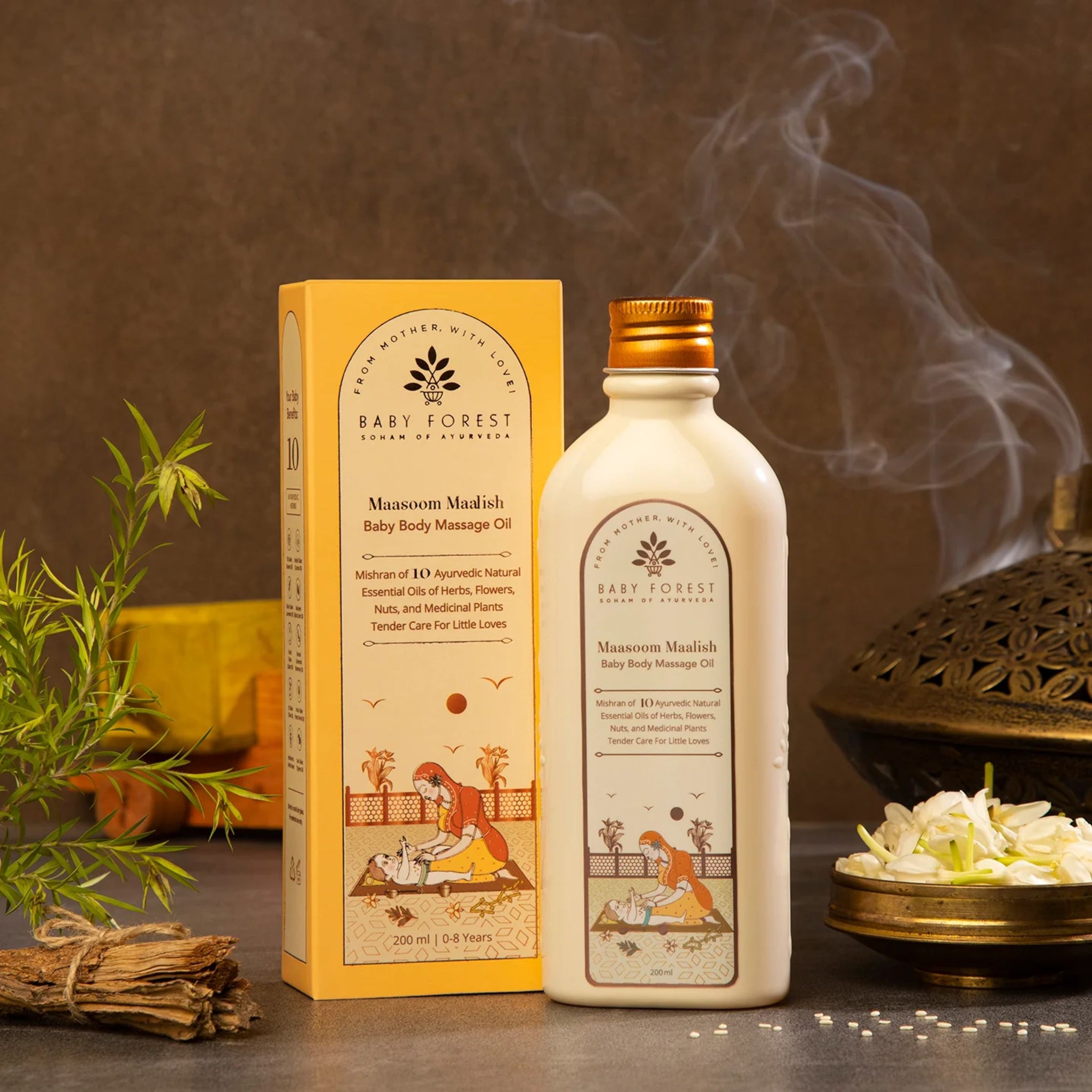 Baby Forest Maasoom Maalish Baby Body Massage Oil – Ayurvedic Baby Massage Oil with 10 Natural Herbs & Essential Oils for Gentle Nourishment (0+ Years)