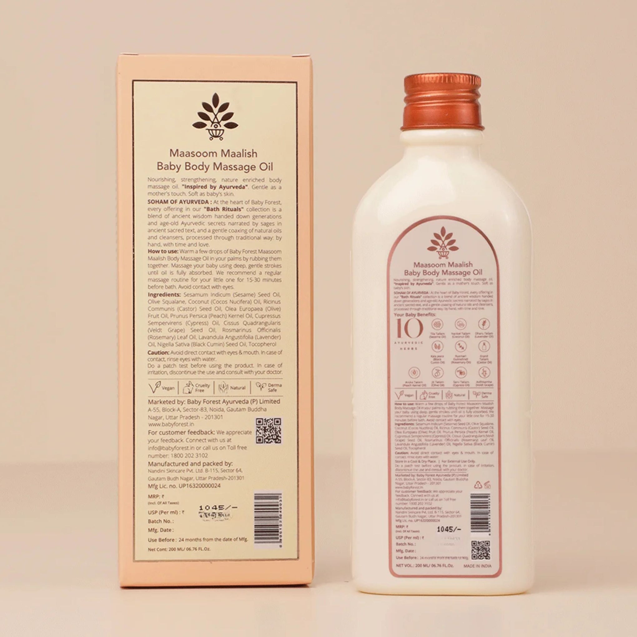 Baby Forest Maasoom Maalish Baby Body Massage Oil – Ayurvedic Baby Massage Oil with 10 Natural Herbs & Essential Oils for Gentle Nourishment (0+ Years)