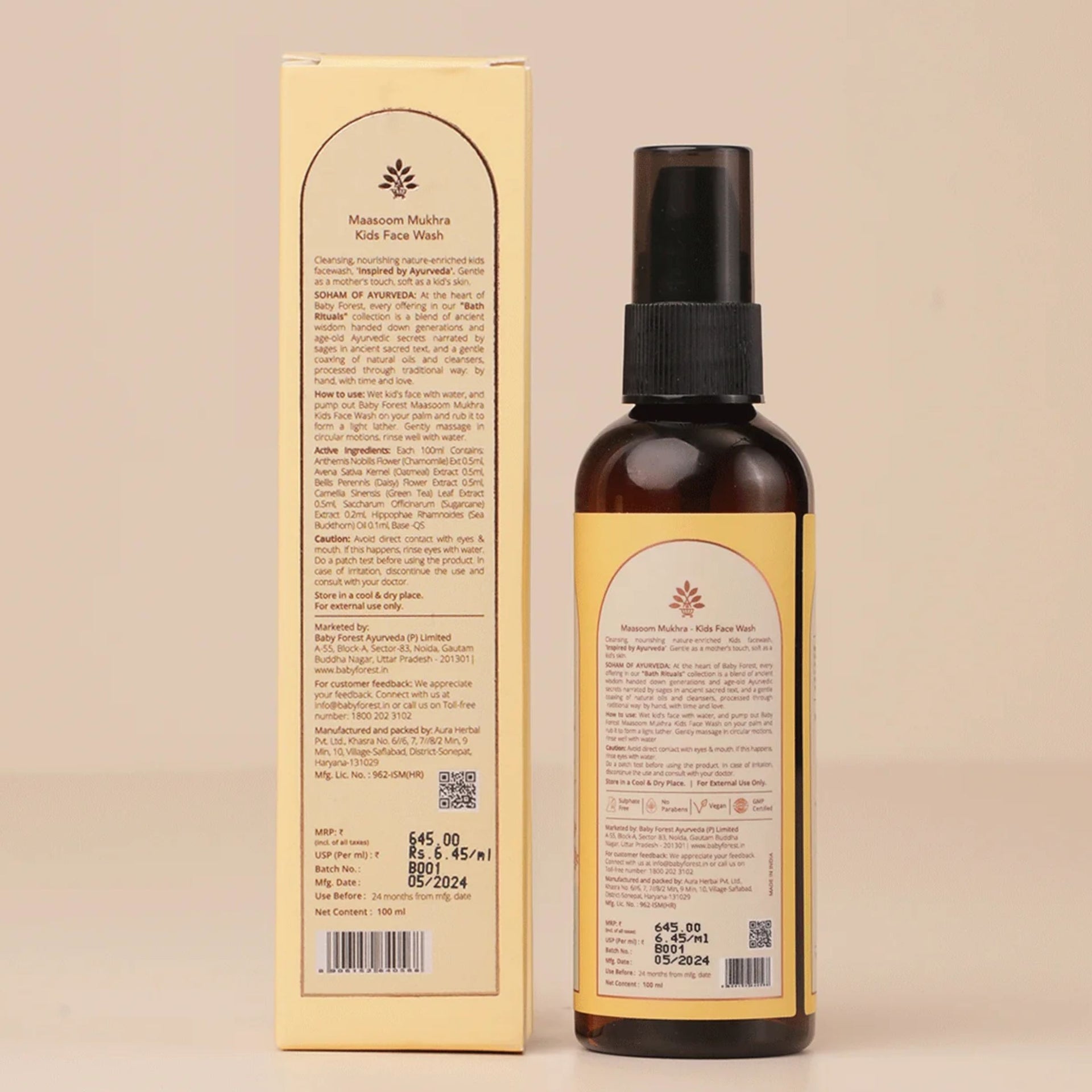 BABY FOREST Maasoom Mukhra Kids Face Wash | Ayurvedic Face Wash for Kids | Sulphate-Free & pH Balanced | 100 ml