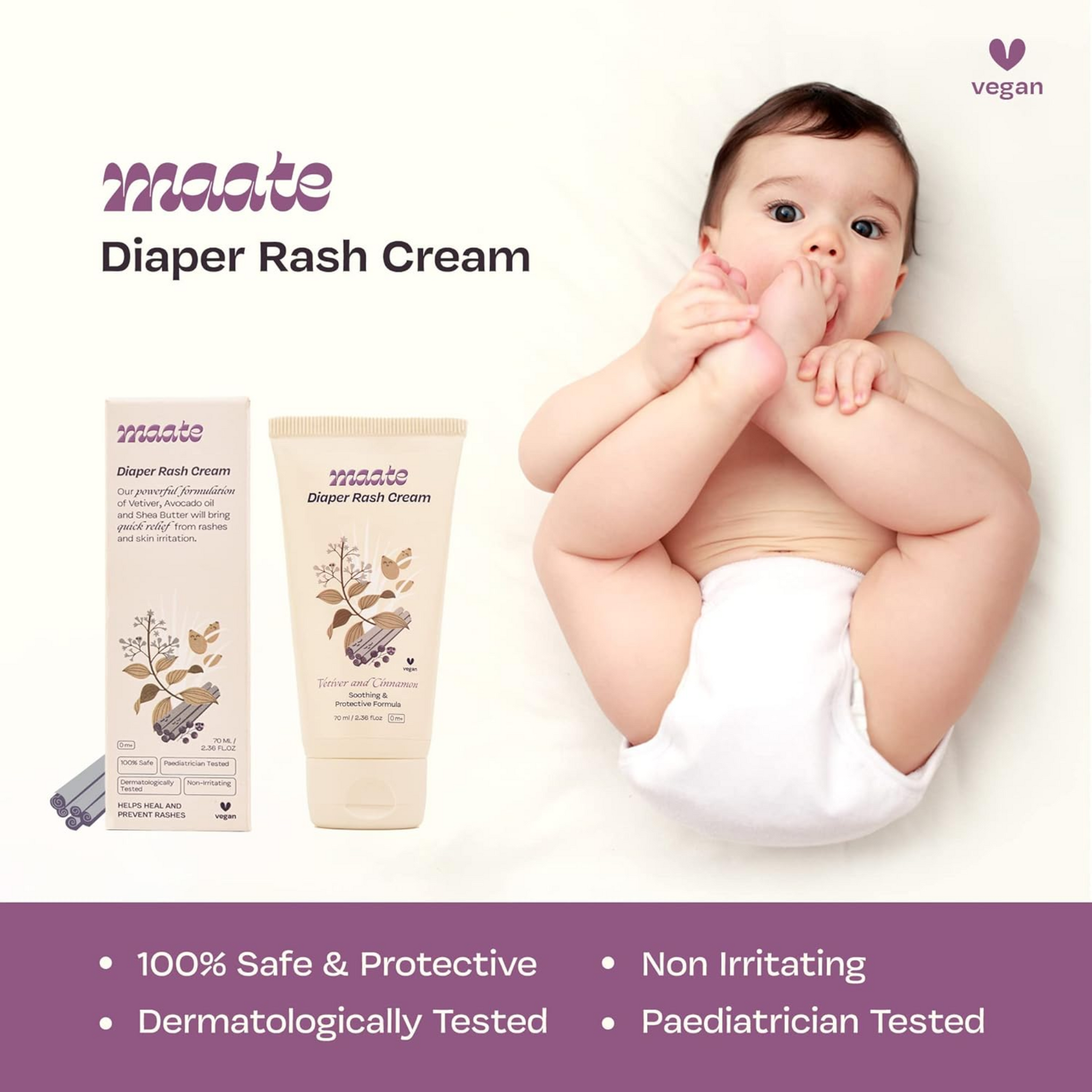 Maate Diaper Rash Cream for Baby 70gm | Treats & Heals Diaper Rashes & Infection | Pediatrician & Dermatologically Tested