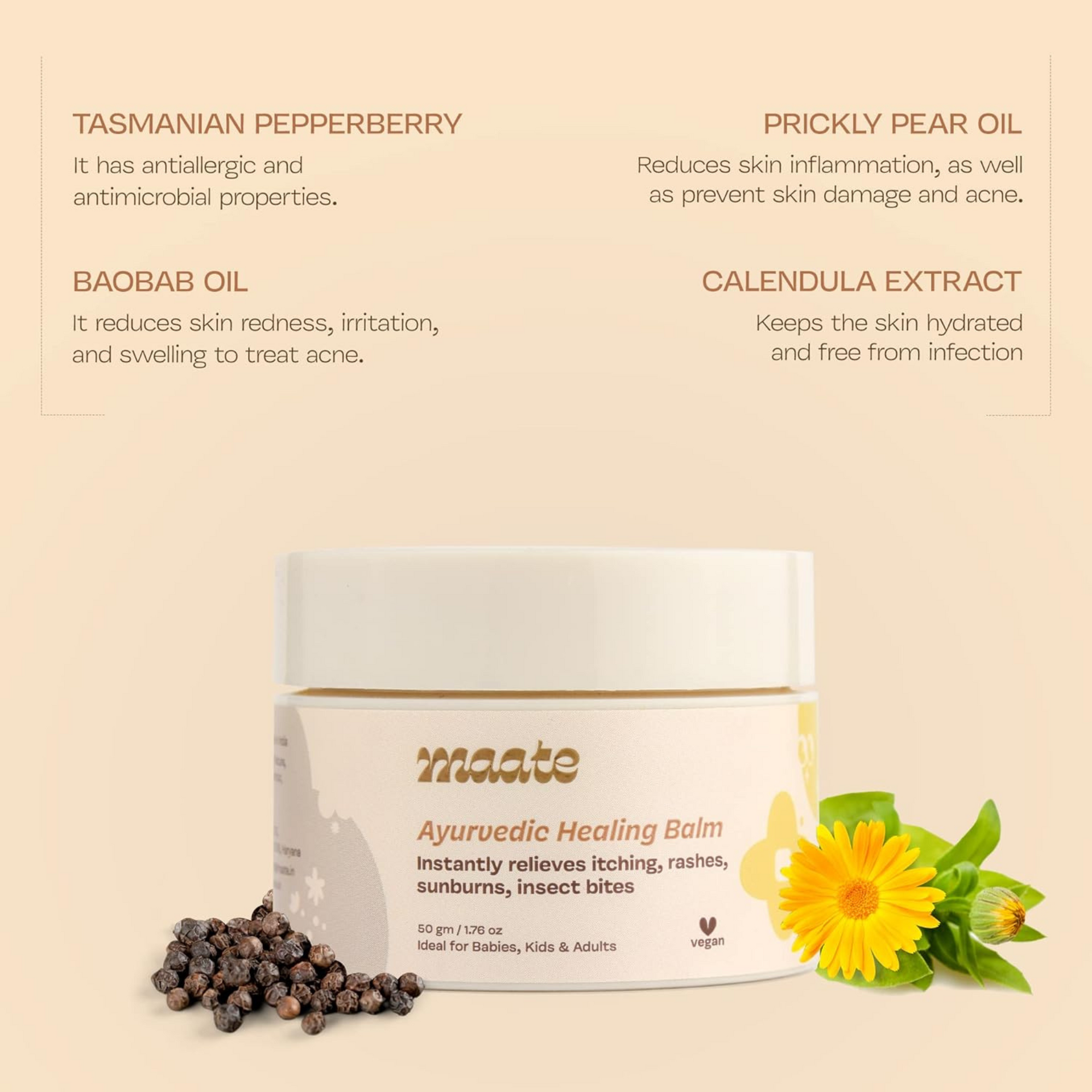 Maate Ayurvedic Healing Balm (50 gm) | Cream For Relieves Itching, Diaper Rashes, Sunburns, Insect Bites | Dermatologically Tested
