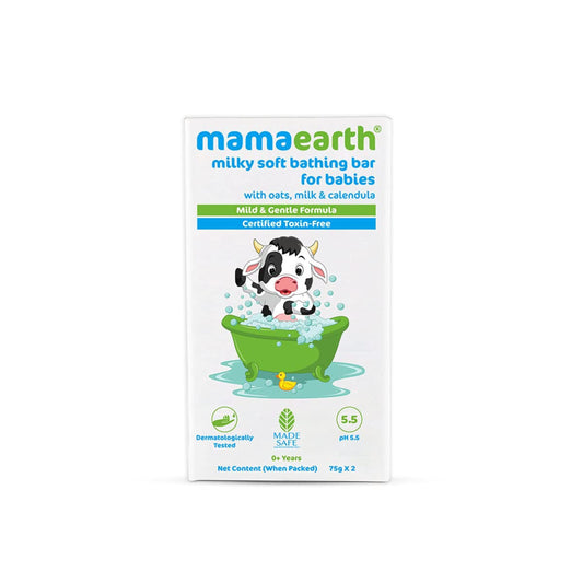 Mamaearth Milky Soft Bathing Bar For Babies | Baby Soap | Infused with Oats, Milk and Calendula | Gently Cleanses Skin, Keeps Skin Soft & Smooth, Mild & Gentle Formula, Dermatologically Tested | 150GM ( PACK OF 1)