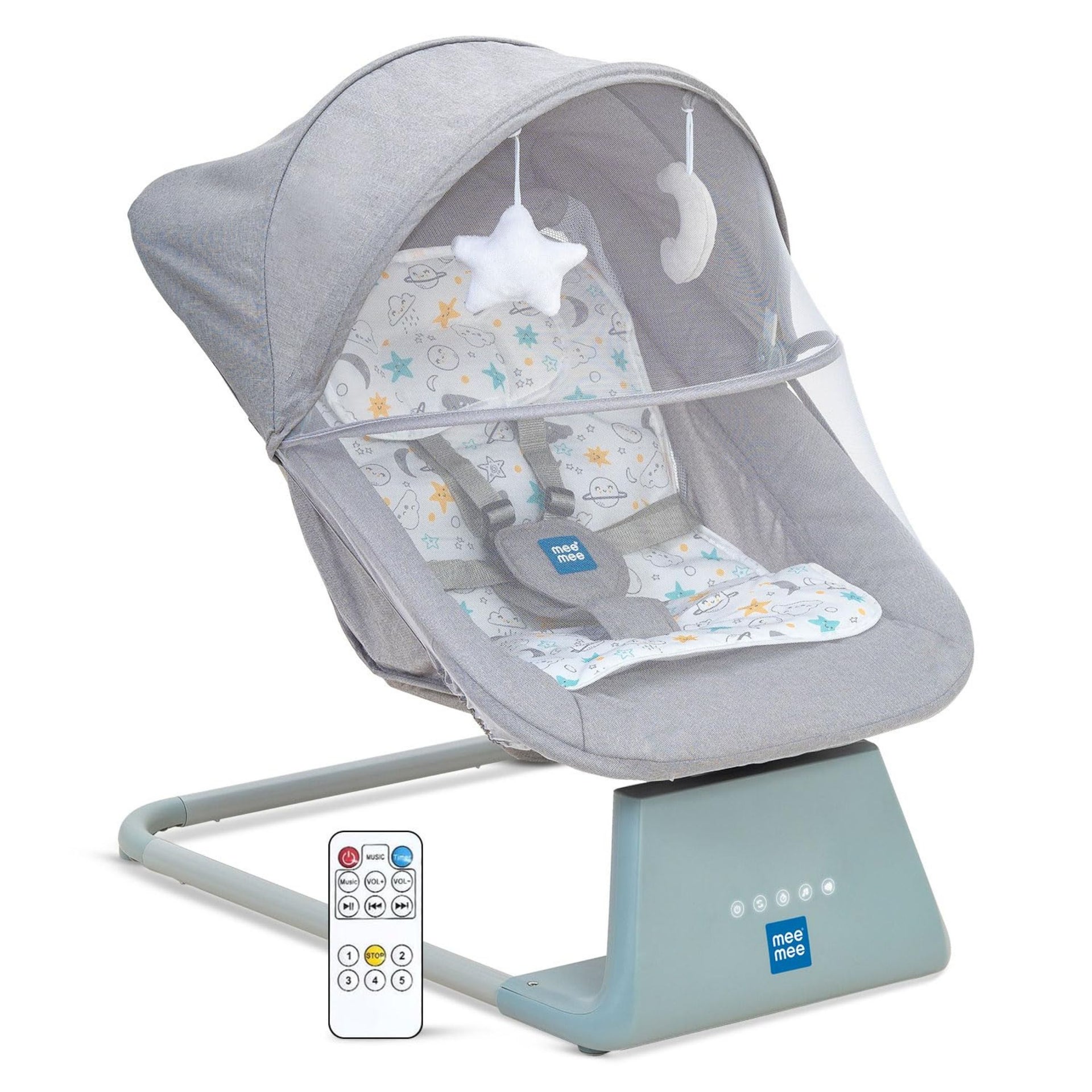 Mee Mee Electric Baby Rocking/Swing Chair|Automatic Rocker with Bluetooth Music Connectivity|Remote Controlled Swing with Timer|Noiseless, Safety Belt, Lightweight Baby Bouncer with Mosquito Net