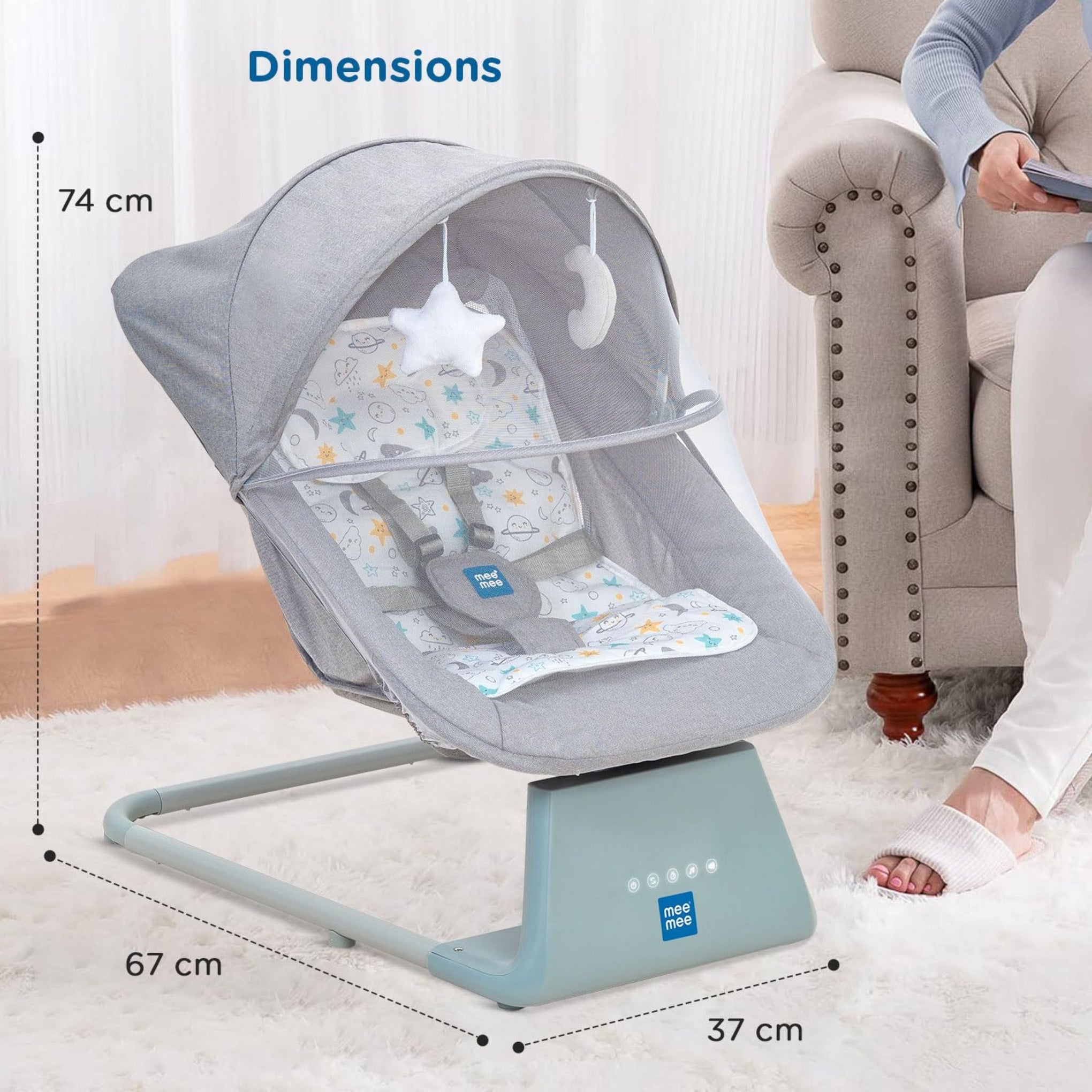 Mee Mee Electric Baby Rocking/Swing Chair|Automatic Rocker with Bluetooth Music Connectivity|Remote Controlled Swing with Timer|Noiseless, Safety Belt, Lightweight Baby Bouncer with Mosquito Net