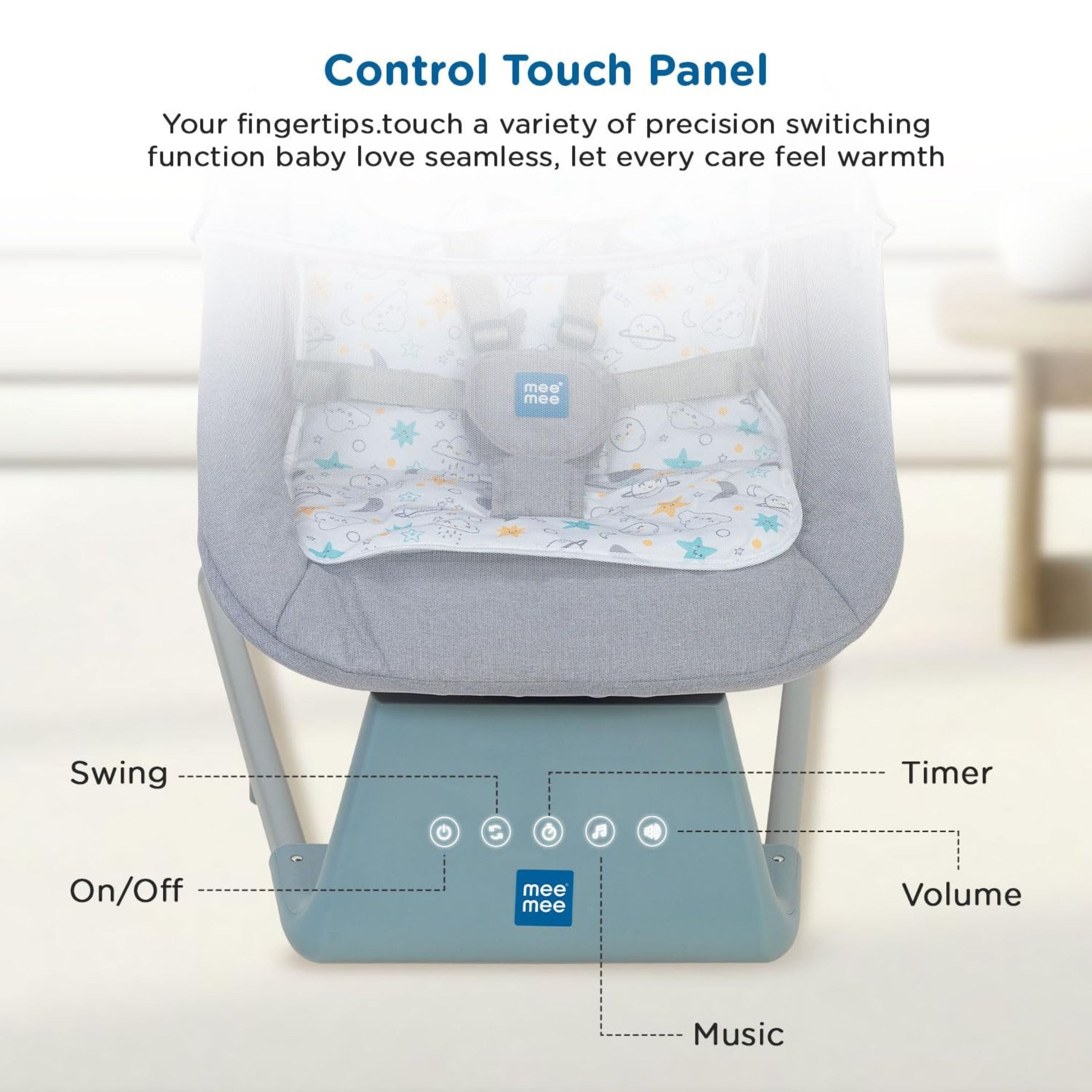 Mee Mee Electric Baby Rocking/Swing Chair|Automatic Rocker with Bluetooth Music Connectivity|Remote Controlled Swing with Timer|Noiseless, Safety Belt, Lightweight Baby Bouncer with Mosquito Net