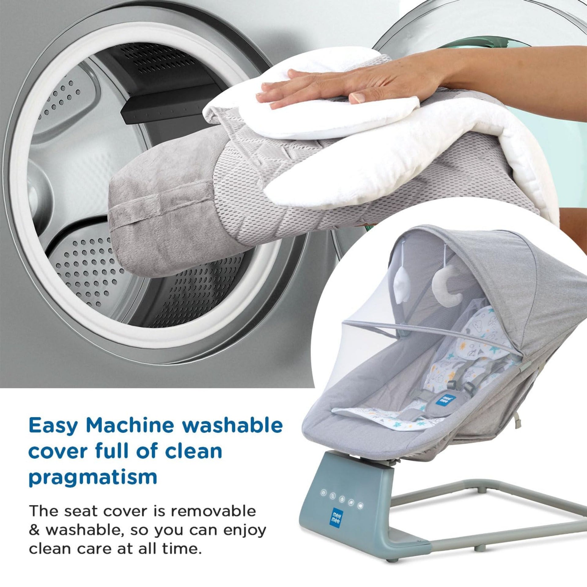 Mee Mee Electric Baby Rocking/Swing Chair|Automatic Rocker with Bluetooth Music Connectivity|Remote Controlled Swing with Timer|Noiseless, Safety Belt, Lightweight Baby Bouncer with Mosquito Net
