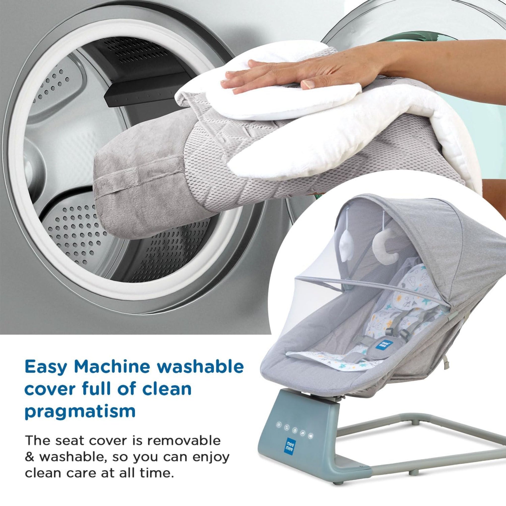 Mee Mee Electric Baby Rocking/Swing Chair|Automatic Rocker with Bluetooth Music Connectivity|Remote Controlled Swing with Timer|Noiseless, Safety Belt, Lightweight Baby Bouncer with Mosquito Net