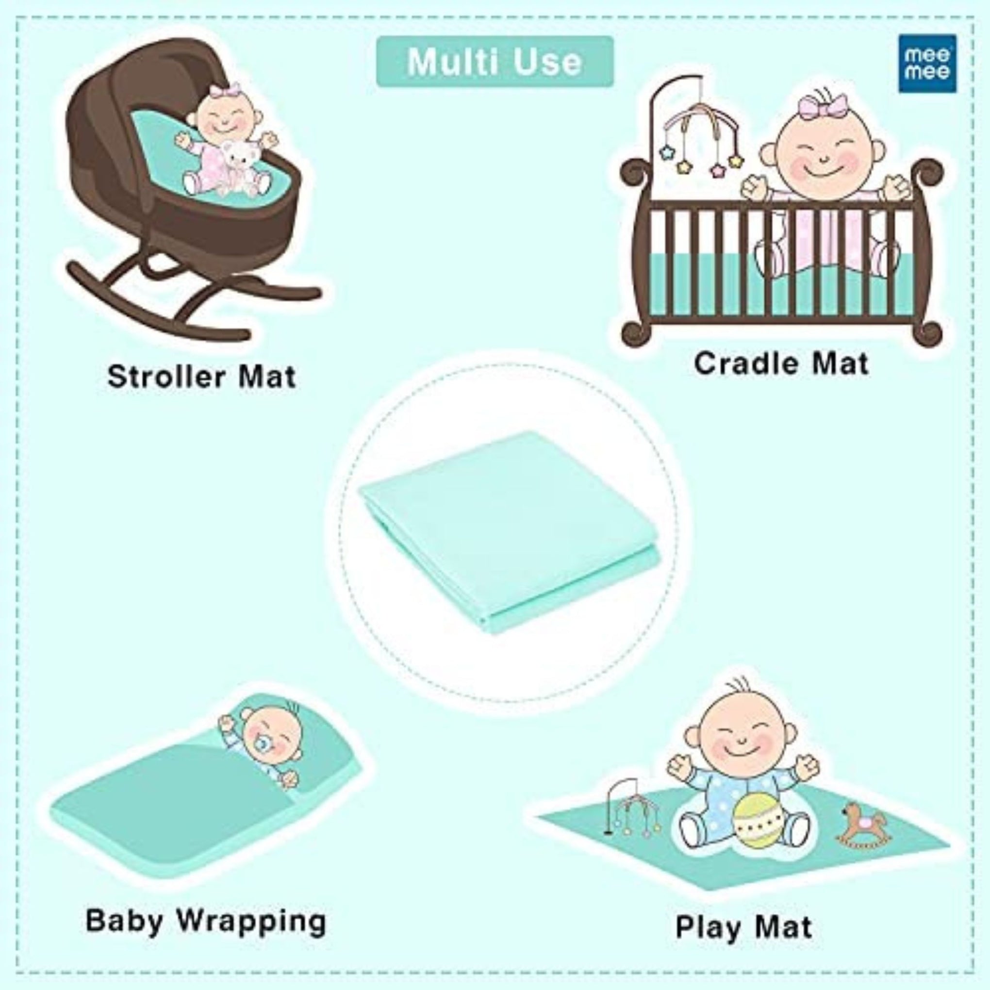 Mee Mee Reusable Water Proof Cotton Bed Protector Sheet/Extra Absorbent Mat/Dry Sheets/Urine Sheet/Dry Mat (70CmX100Cm , 50cmX70cm , 140cmX100cm) (S , M , L SIZE, Green)