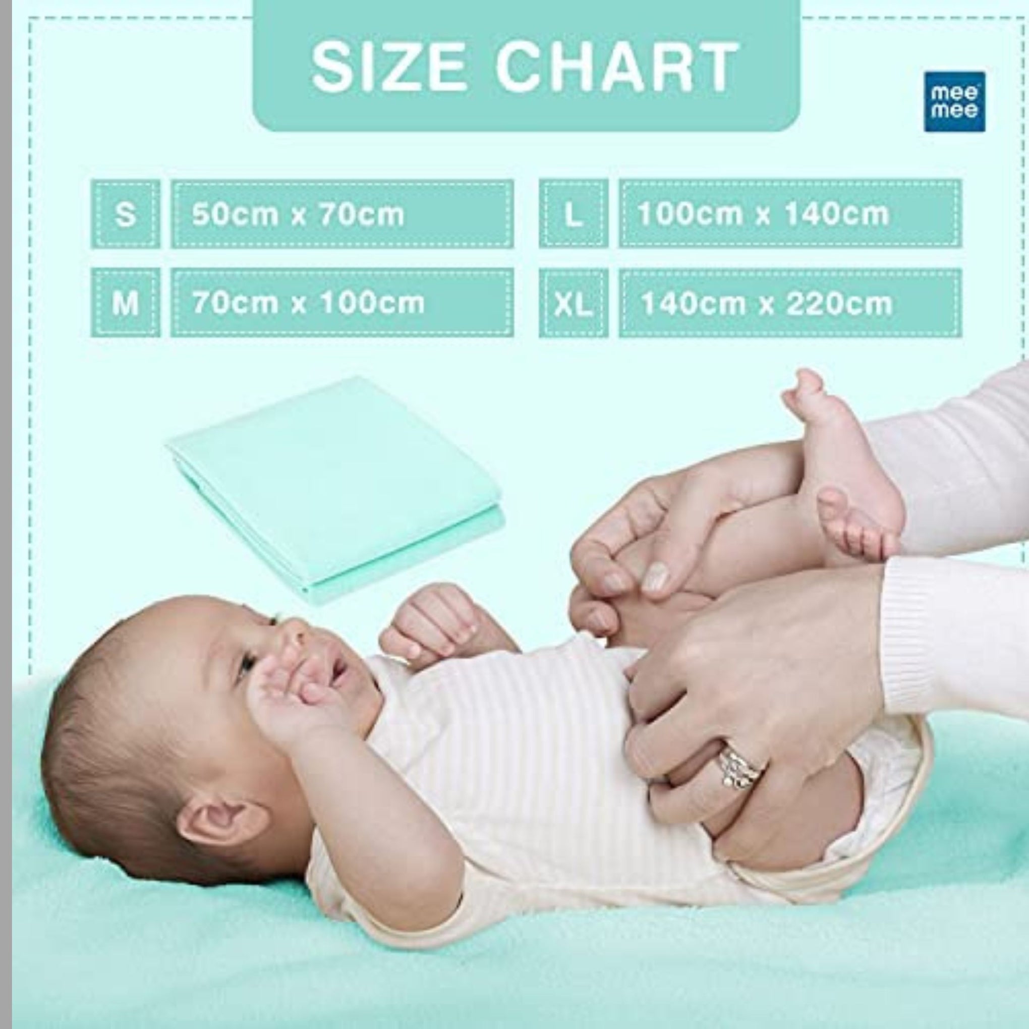 Mee Mee Reusable Water Proof Cotton Bed Protector Sheet/Extra Absorbent Mat/Dry Sheets/Urine Sheet/Dry Mat (70CmX100Cm , 50cmX70cm , 140cmX100cm) (S , M , L SIZE, Green)