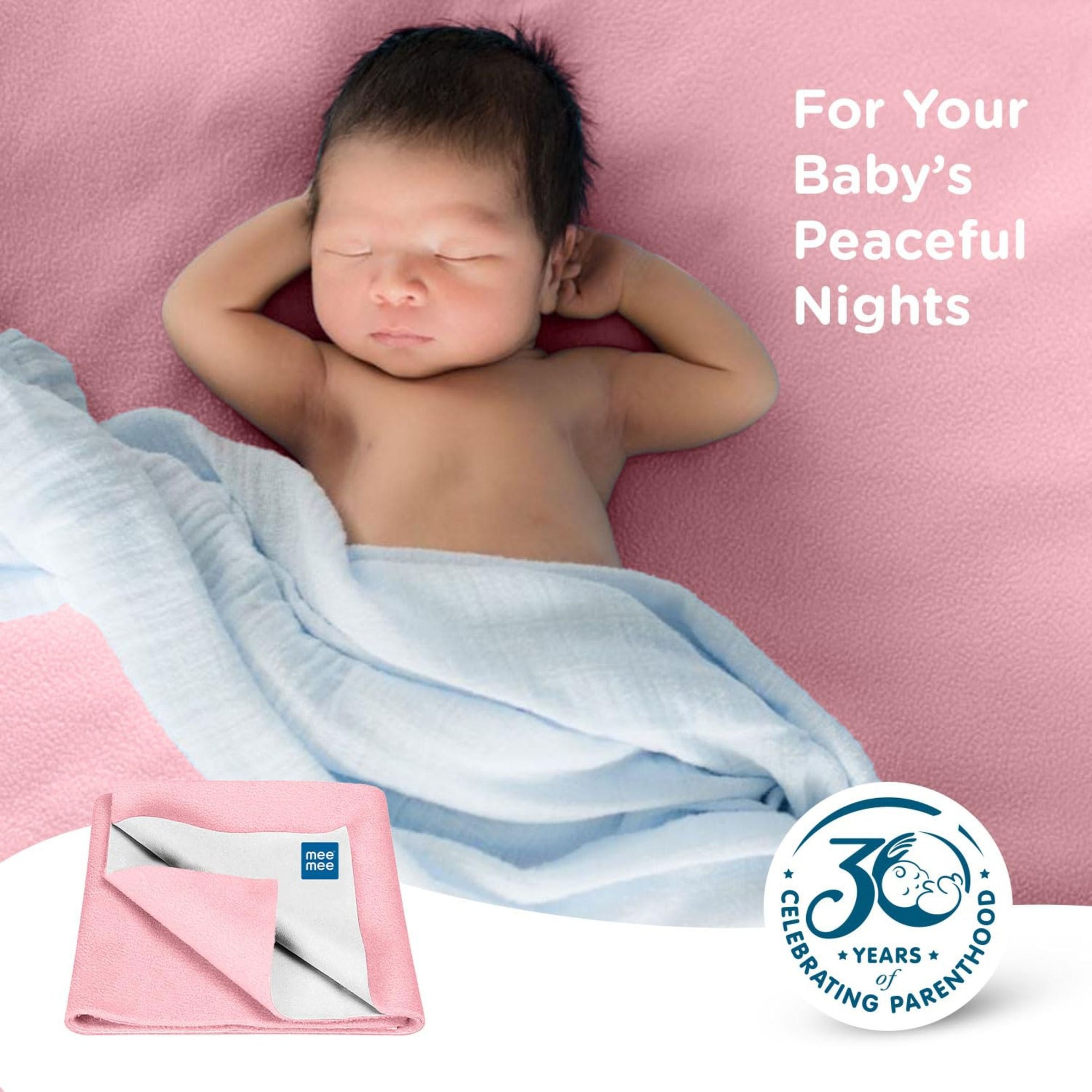Mee Mee Reusable Water Proof Cotton Bed Protector Sheet/Extra Absorbent Mat/Dry Sheets/Urine Sheet/Dry Mat (70CmX100Cm , 50cmX700cm , 140cmX100cm) (S , M , L SIZE,  PINK )