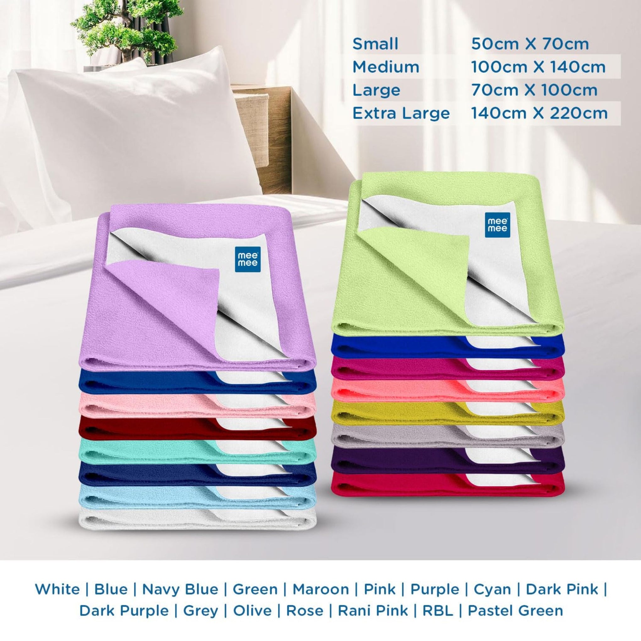 Mee Mee Reusable Water Proof Cotton Bed Protector Sheet/Extra Absorbent Mat/Dry Sheets/Urine Sheet/Dry Mat (70CmX100Cm , 50cmX700cm , 140cmX100cm) (S , M , L SIZE,  PINK )