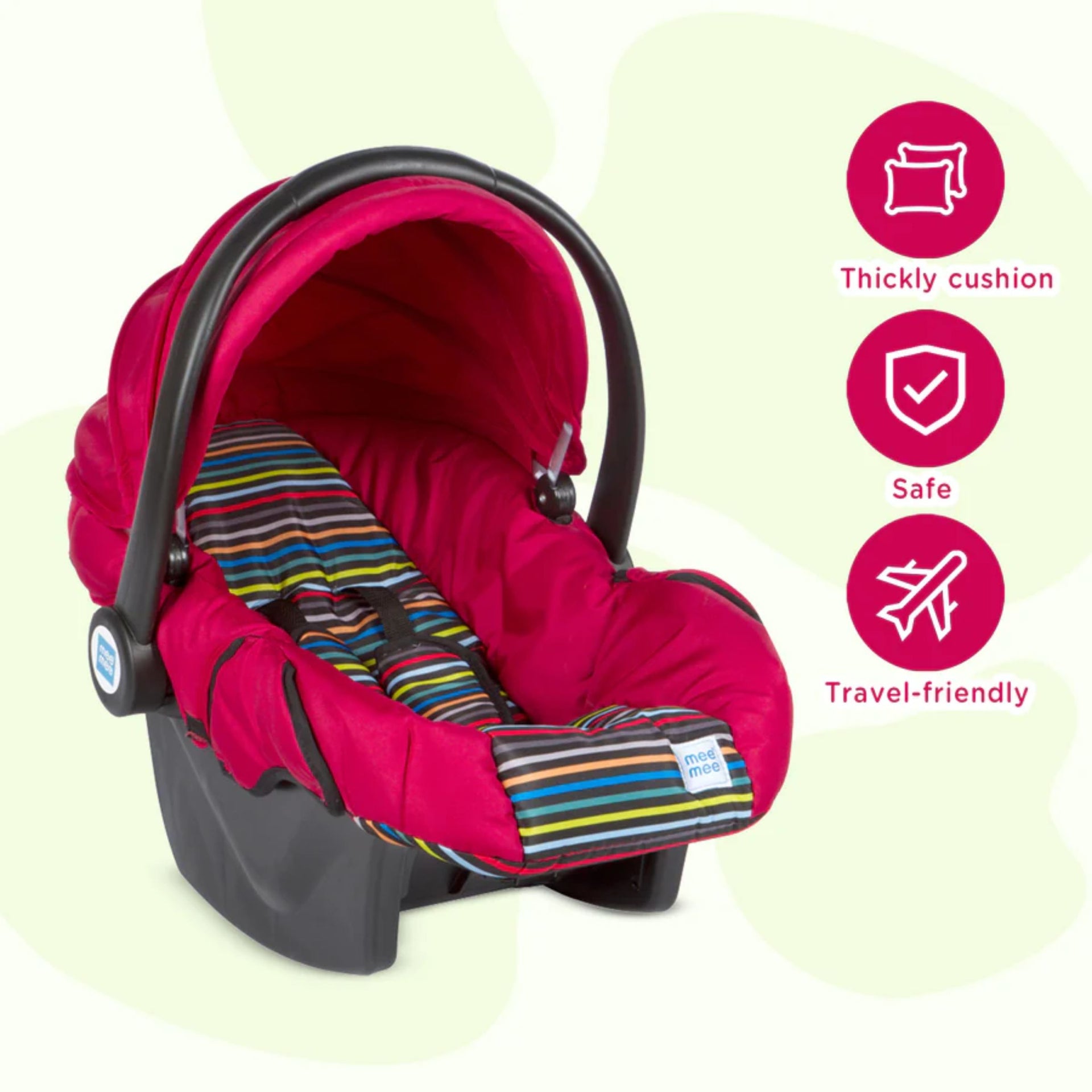 Mee Mee Baby Car Seat Cum Carry Cot with Thick Cushioned Seat(Red)