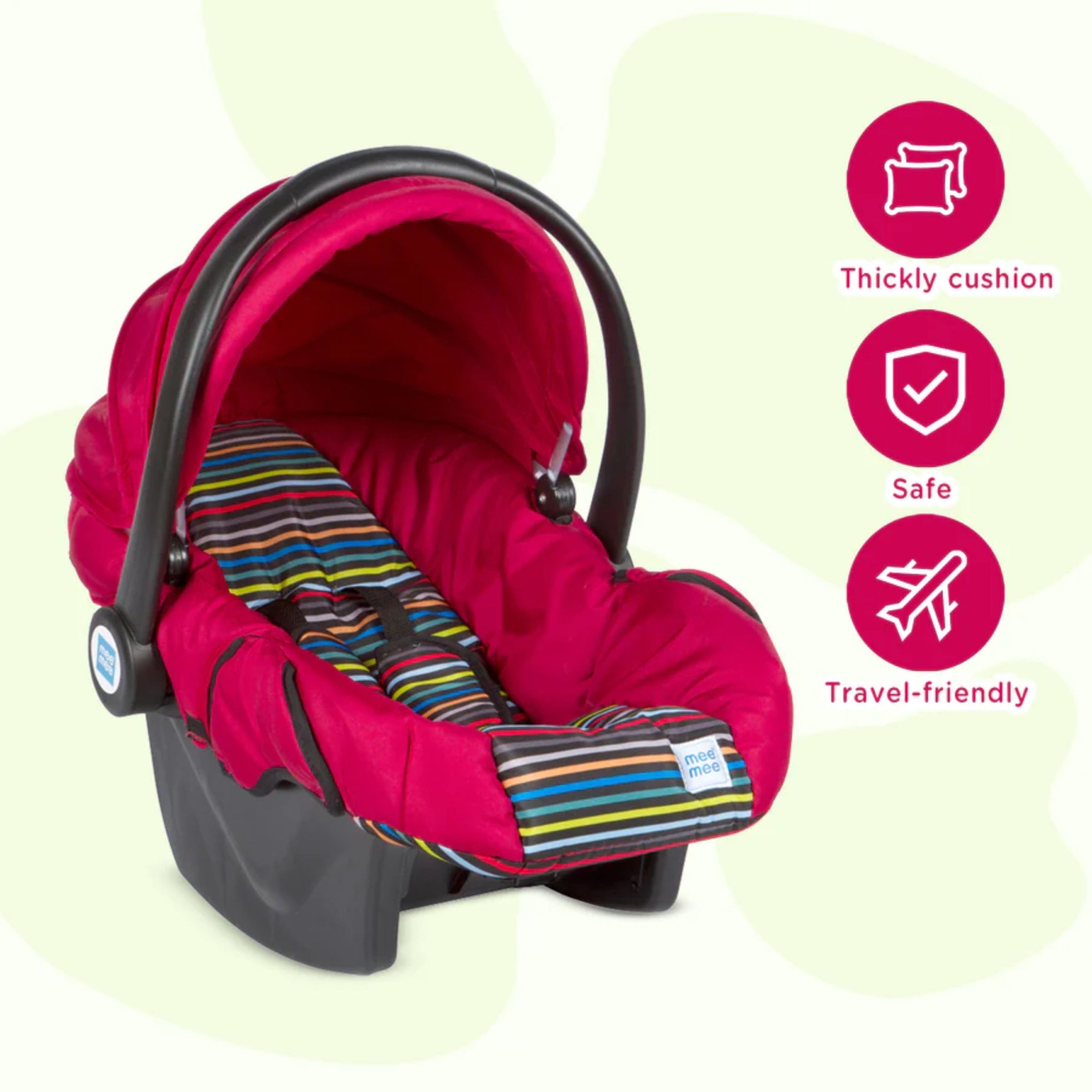 Mee Mee Baby Car Seat Cum Carry Cot with Thick Cushioned Seat(Red)